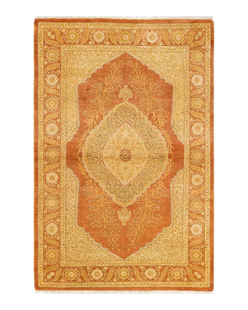 Timeless Elegance Hand-Knotted Wool Area Rug in Orange and Brown 4' x 6'