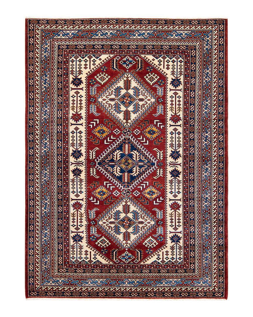 One of a Kind Hand Made Tribal Tribal Wool Area Rug Red 5 x 7