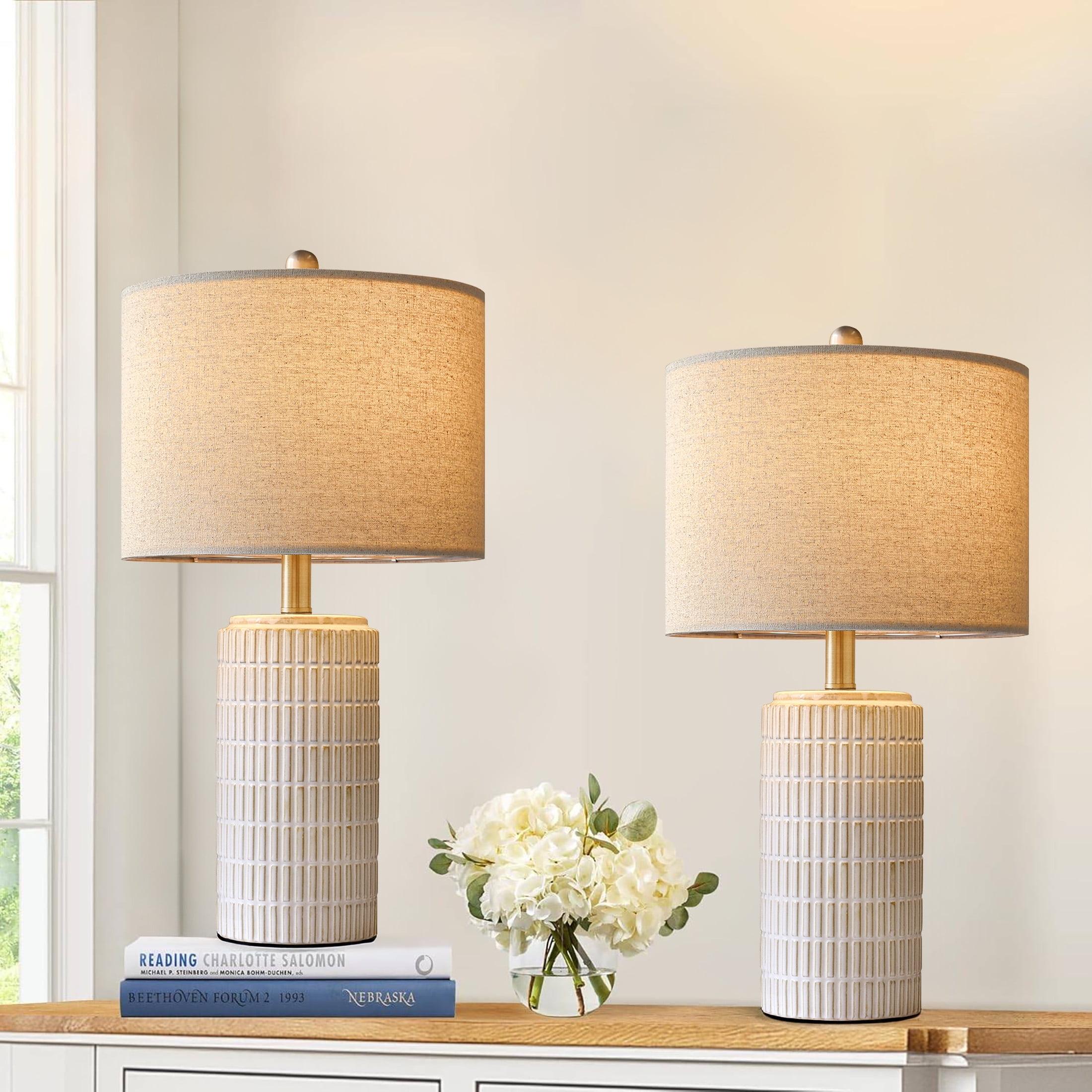 23" Modern Ceramic Table Lamp Set of 2 for Living Room White Desk Lamps for Bedroom Farmhouse Bedside Nightstand Bedside Lamp End Table Lamps Beige