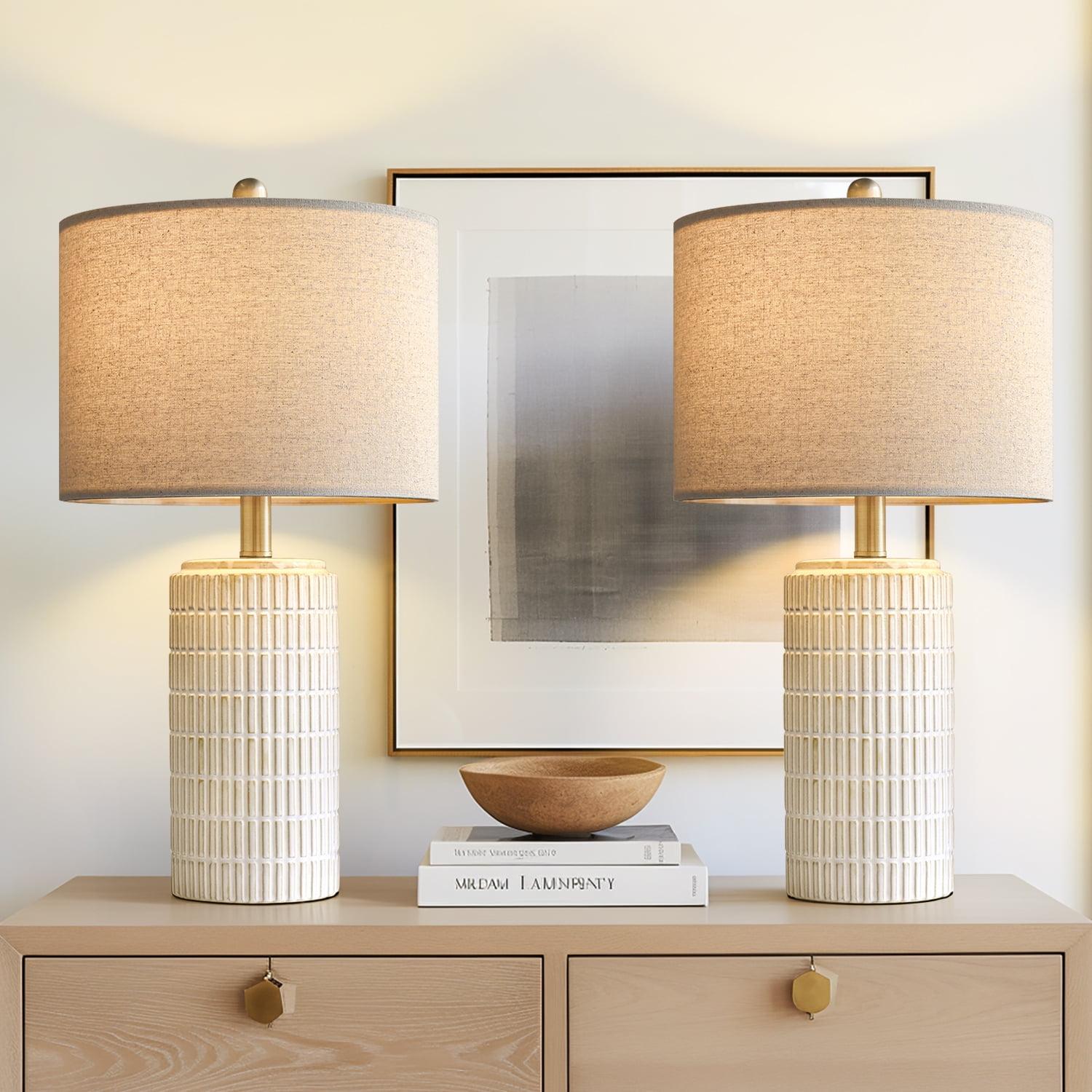 23" Modern Ceramic Table Lamp Set of 2 for Living Room White Desk Lamps for Bedroom Farmhouse Bedside Nightstand Bedside Lamp End Table Lamps Beige