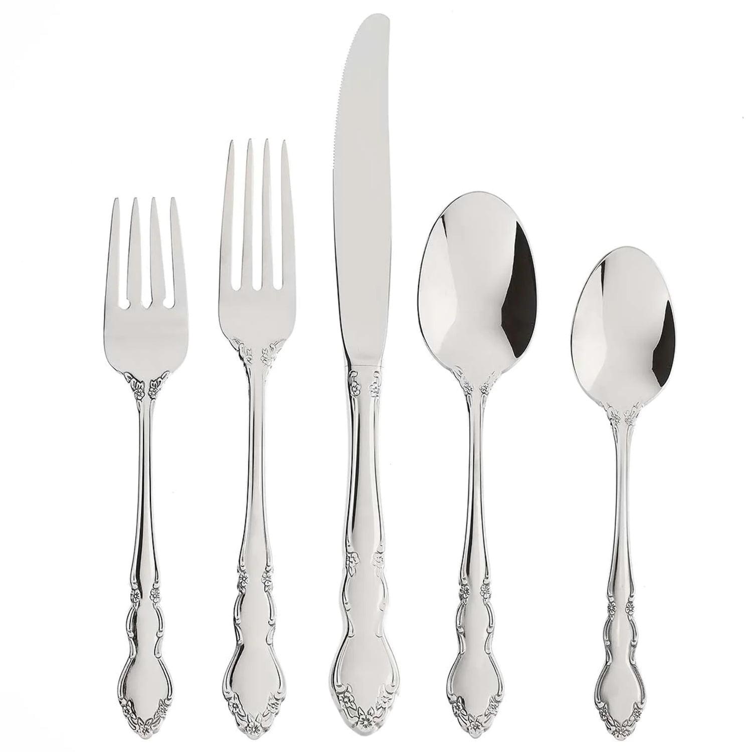 Dover 20-Piece Stainless Steel Flatware Set with Floral Design