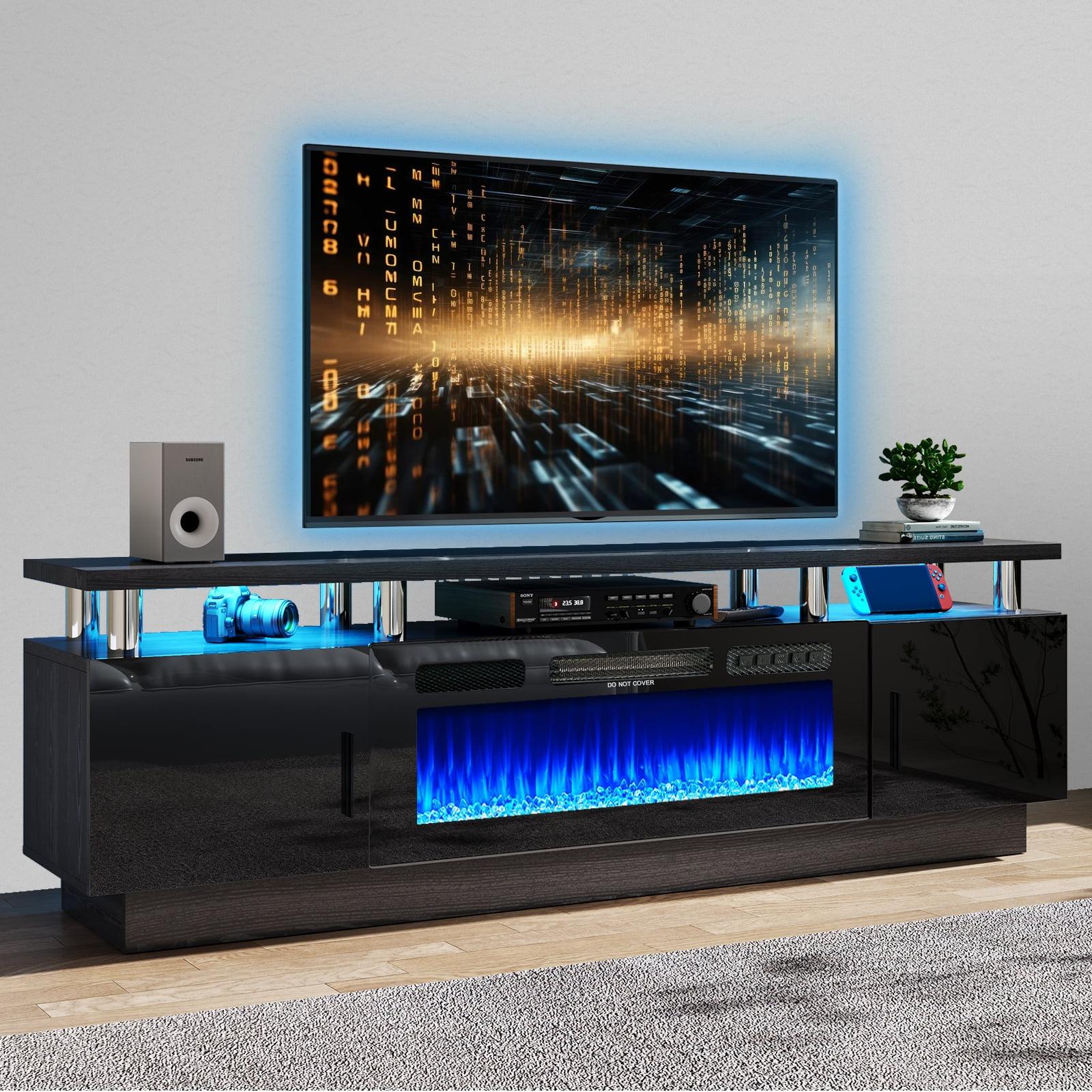 Black High Gloss 70" TV Stand with Electric Fireplace