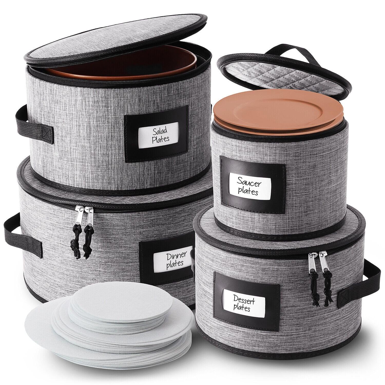 Gray Hard Shell China Dinnerware Storage Set with Felt Dividers