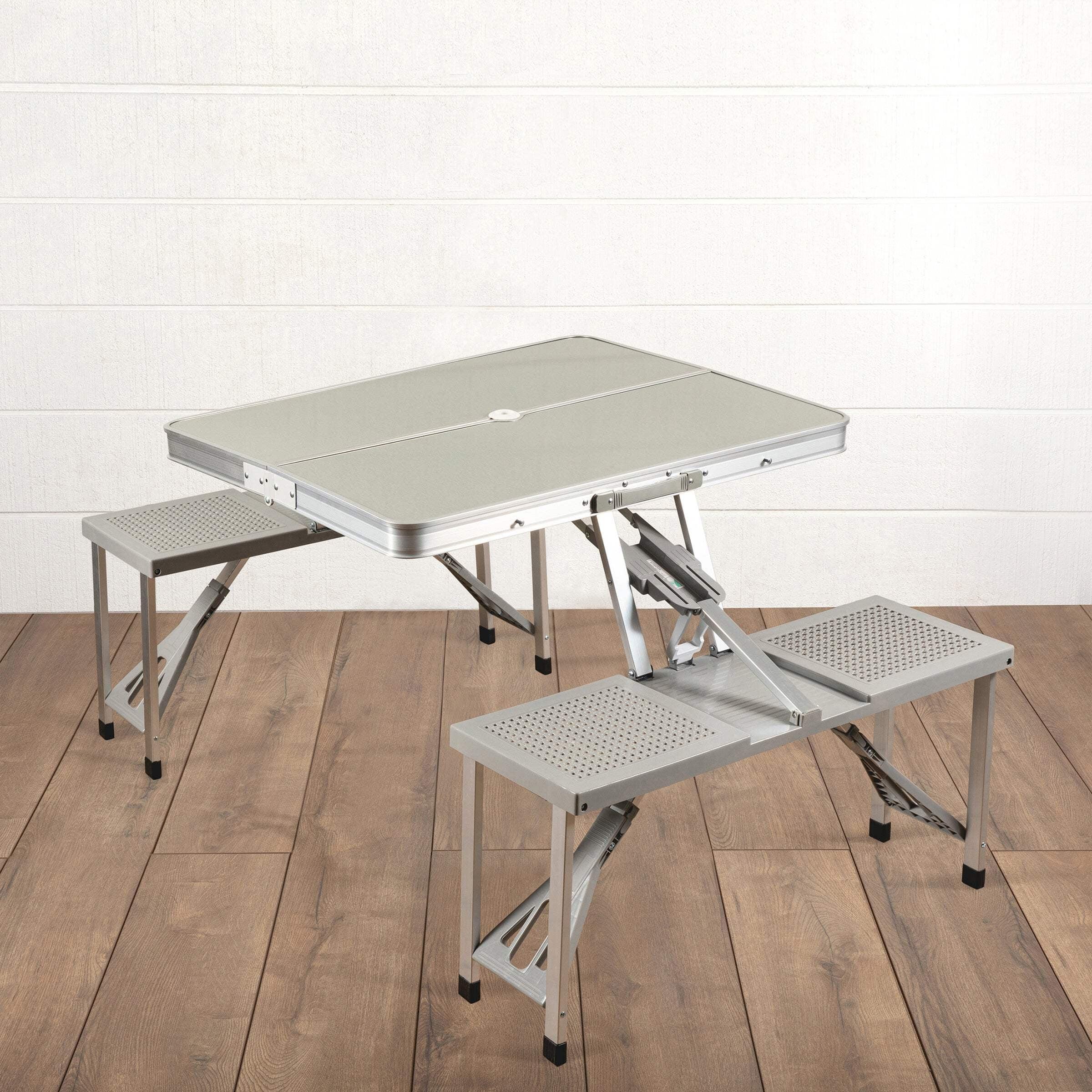 Oniva Aluminium Rectangle Portable Picnic Table with Seats - Silver