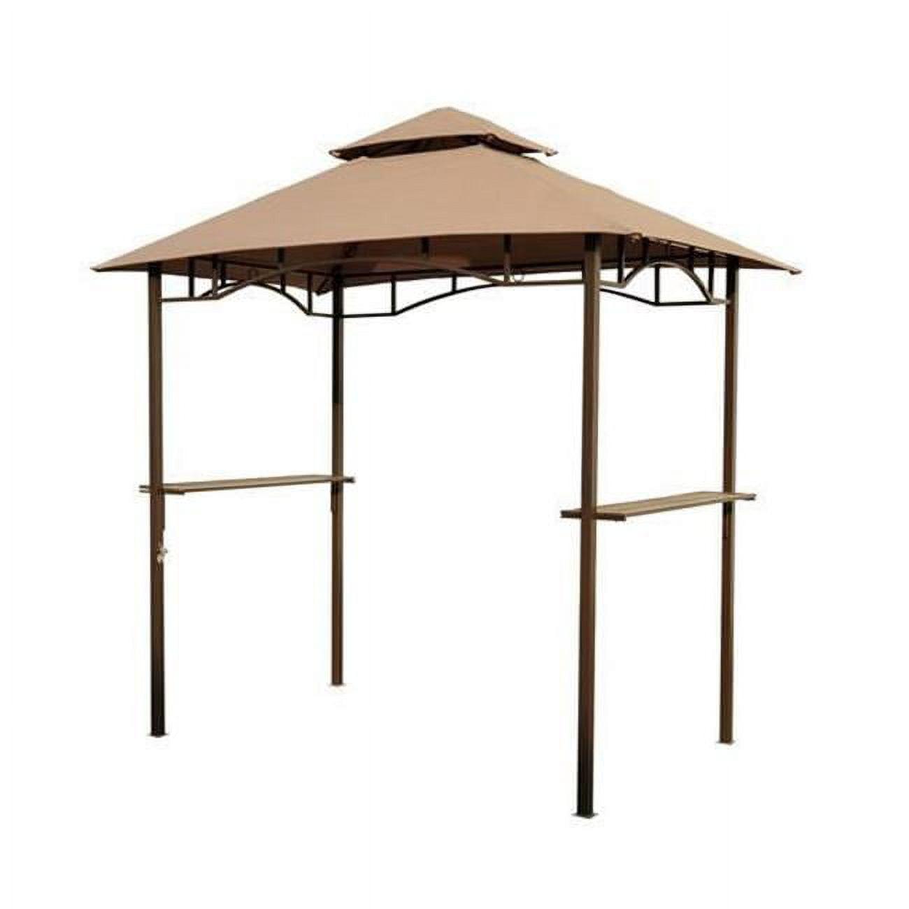 Coffee Double-Tier Outdoor BBQ Grill Canopy Tent with Iron Frame