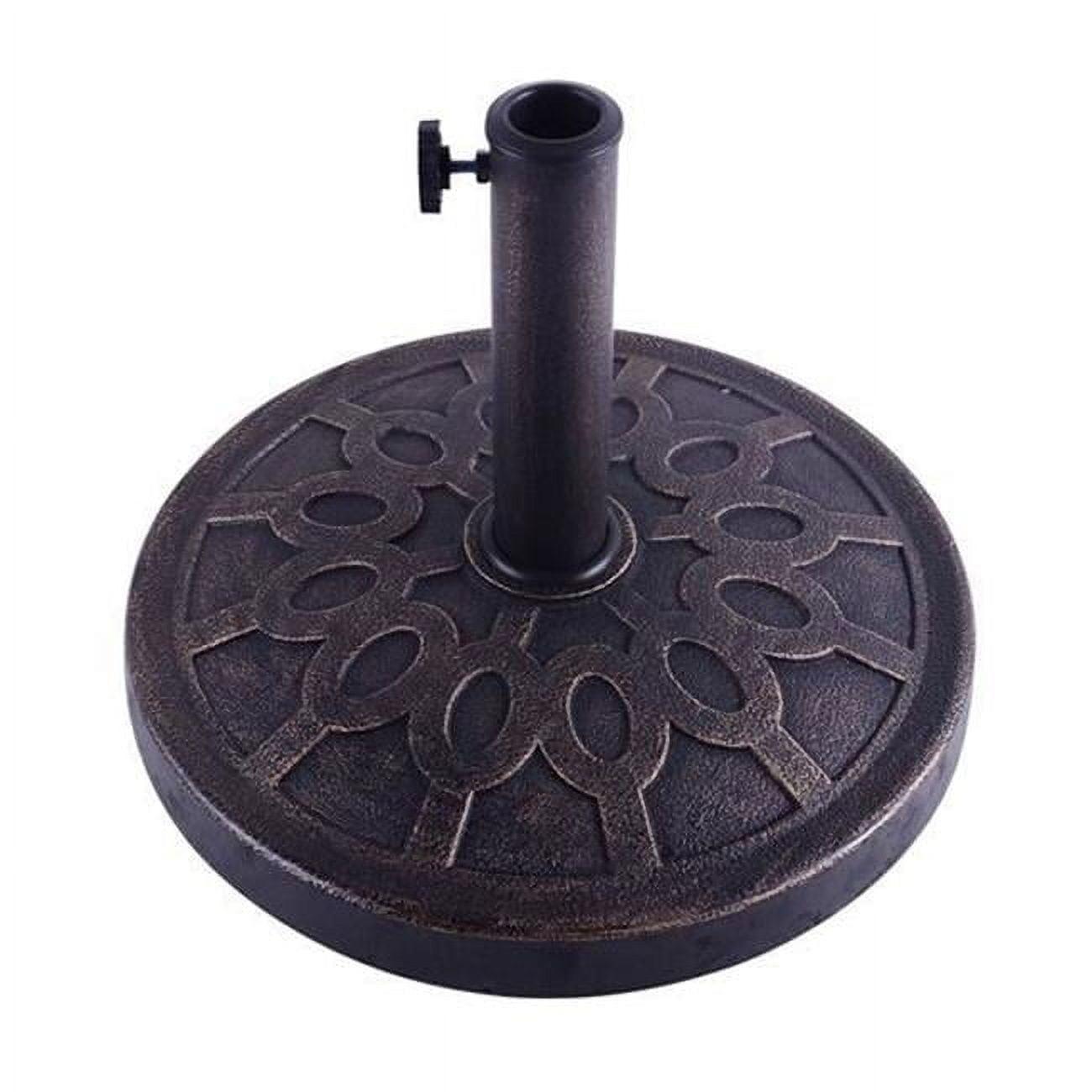 Round Decorative Cast Stone Umbrella Holder Base, Bronze - 17.5 in.