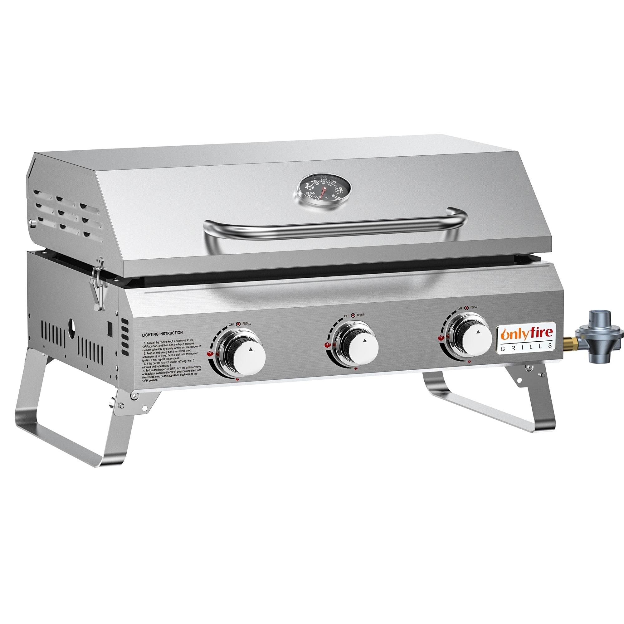 Onlyfire 24" Stainless Steel 3-Burner Portable Propane Grill with Foldable Legs