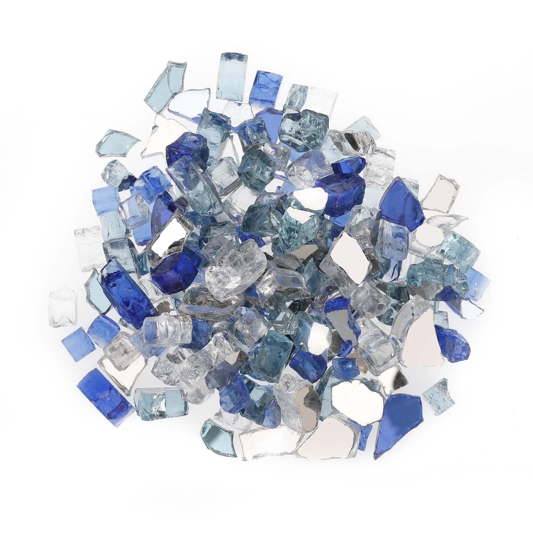 Aqua Blue Platinum Cobalt Reflective Fire Glass Rocks, 10 lb