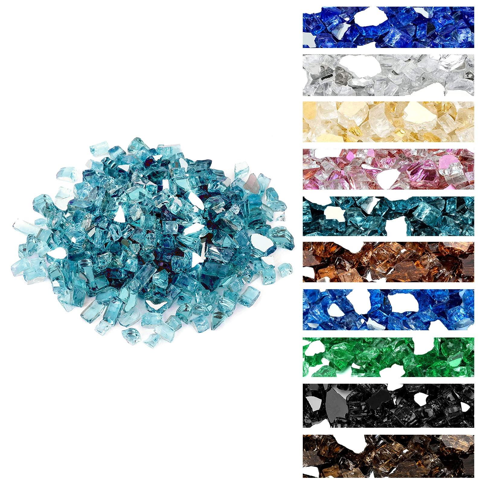 Aqua Blue Reflective Fire Glass Rocks, 10 lb, 1/4 Inch