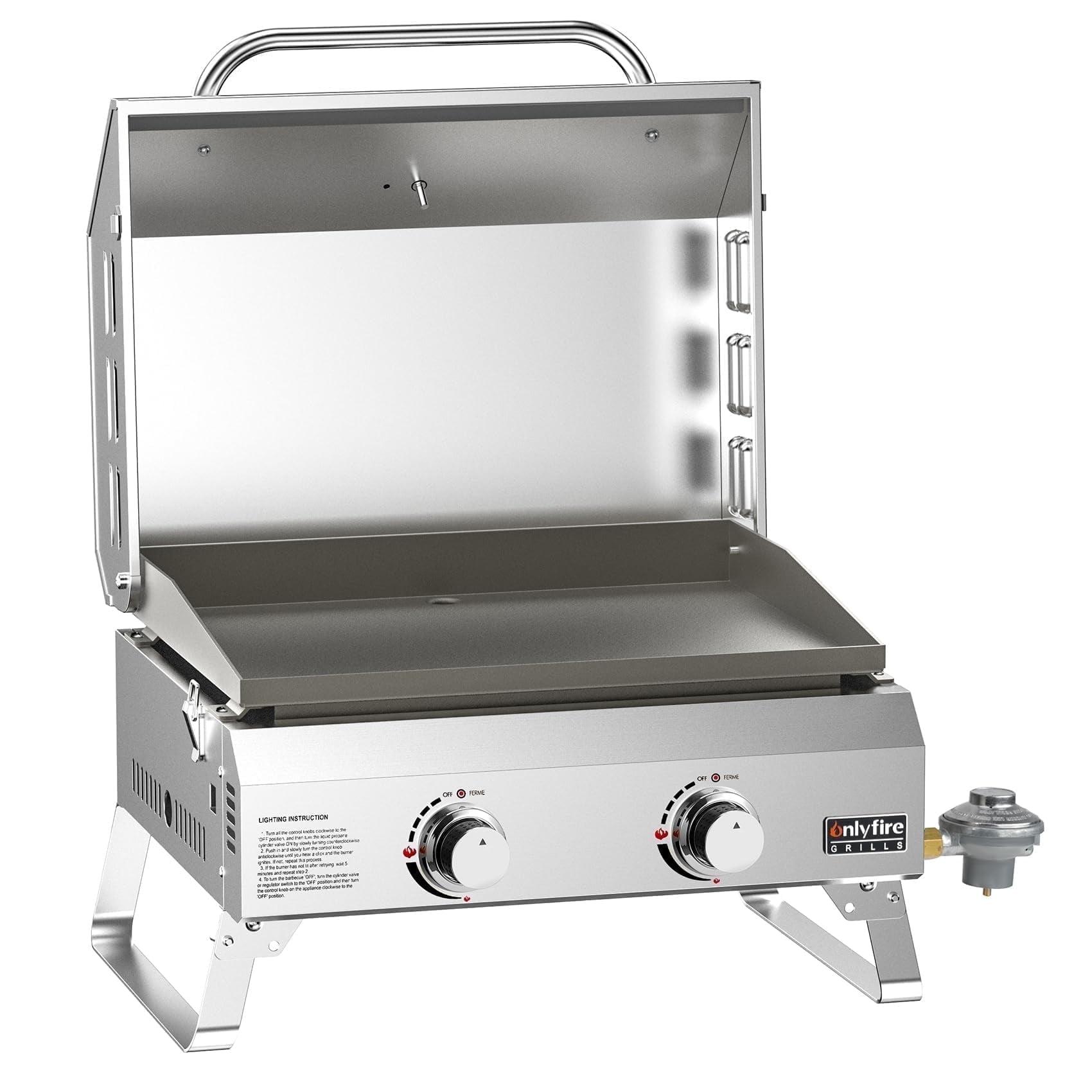 20" Stainless Steel Propane Gas Tabletop Griddle with Lid