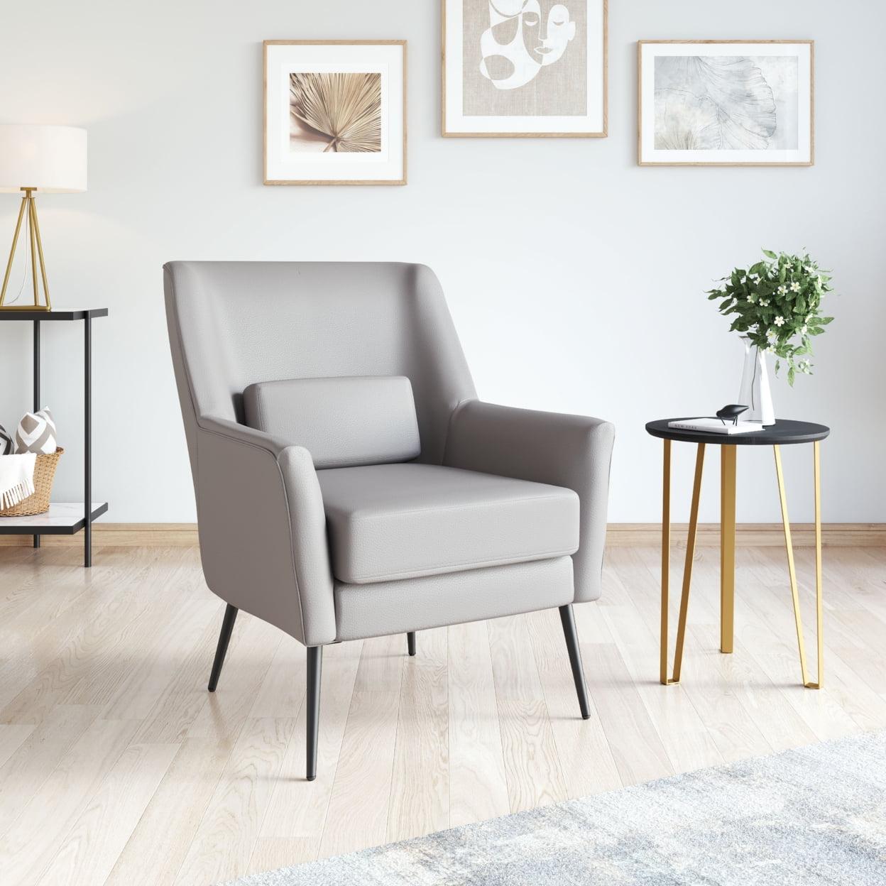 Ontario Gray Vinyl Retro Accent Chair with Powder Coated Steel Legs