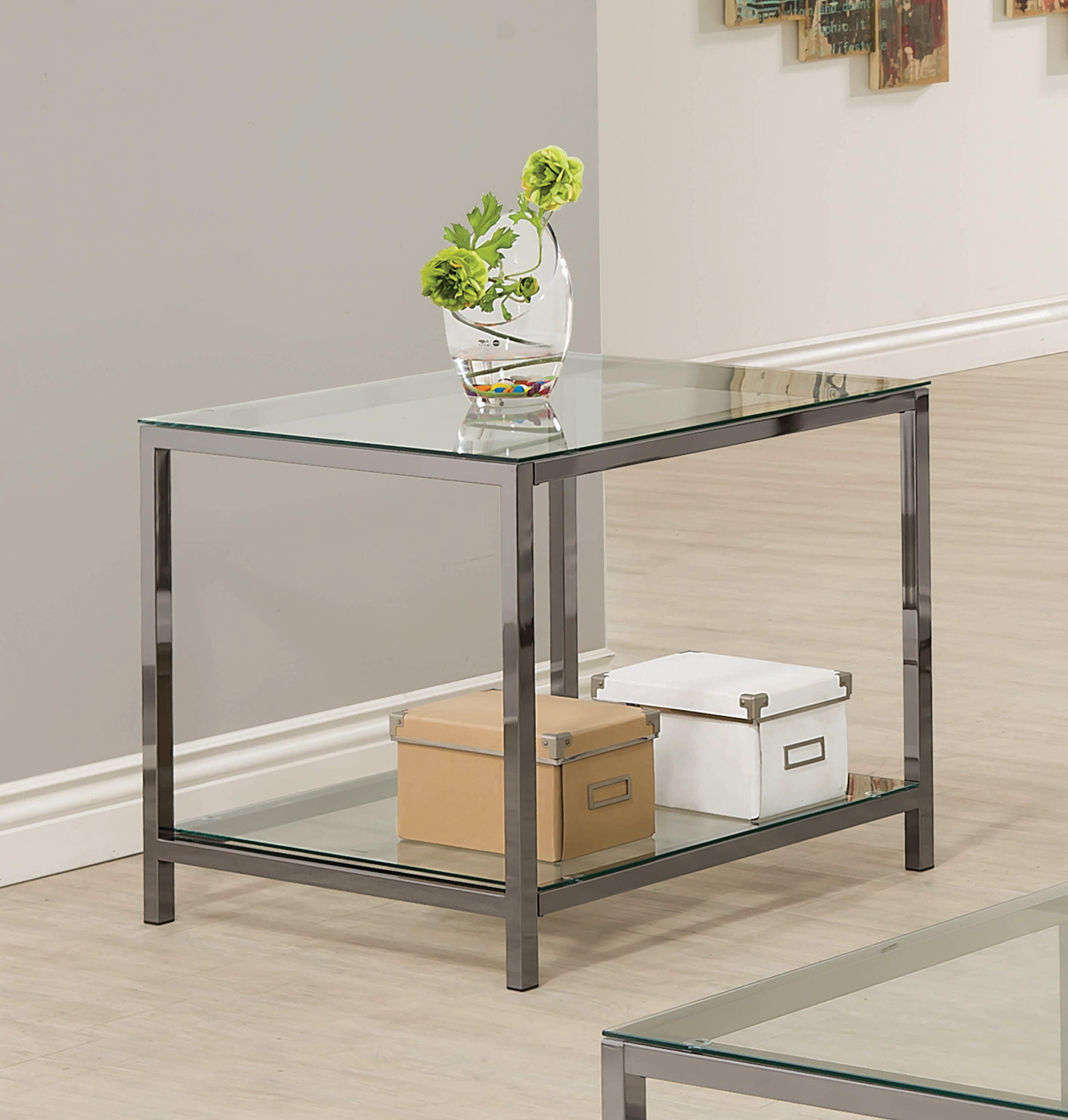 Silver Rectangular Metal and Glass End Table