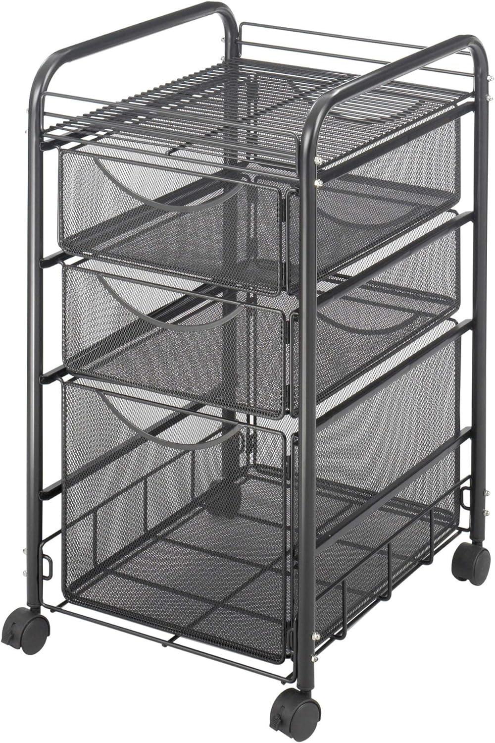 Black Steel 3-Drawer Mobile Filing Trolley with Powder Coat Finish