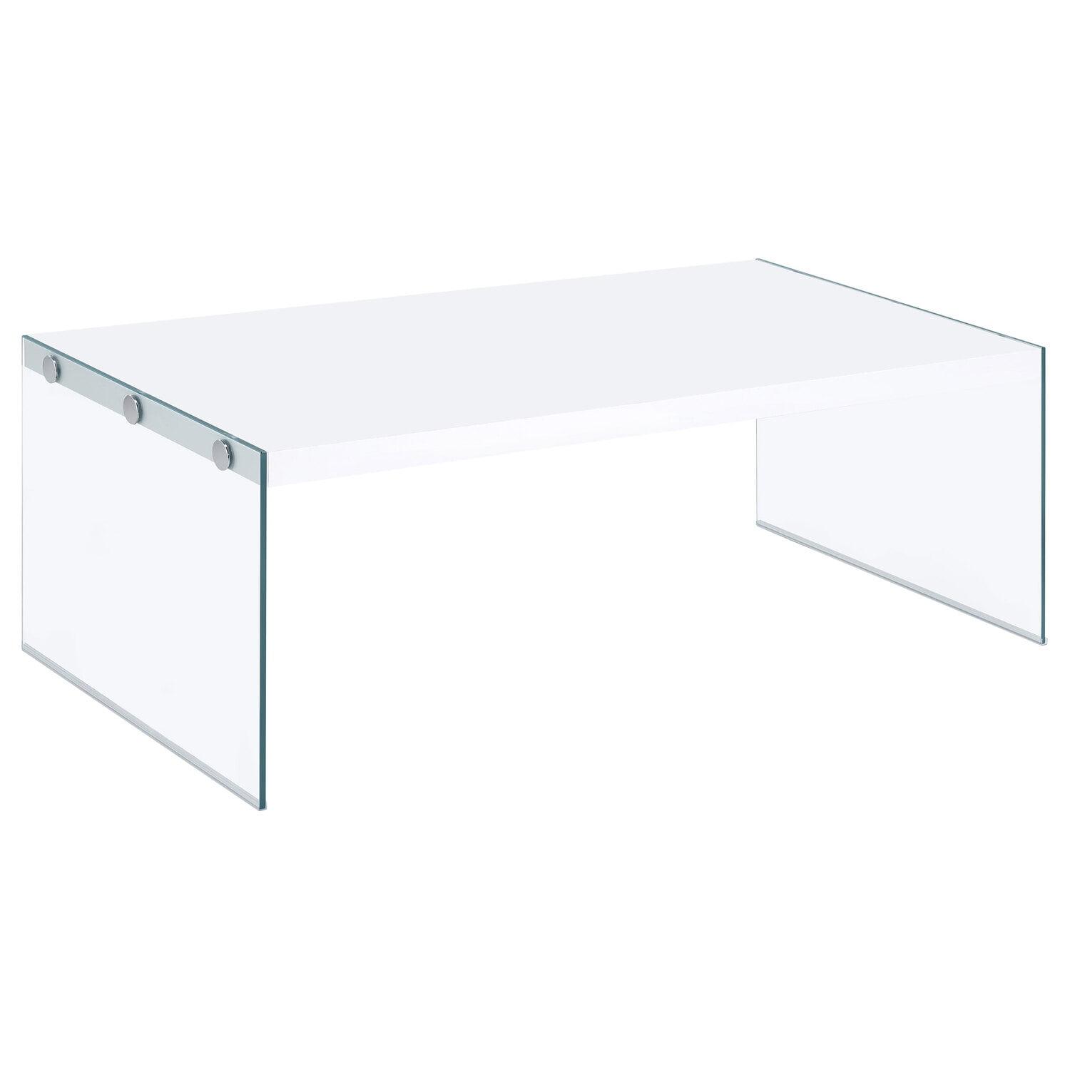 White Gloss Rectangular Coffee Table with Clear Glass Legs