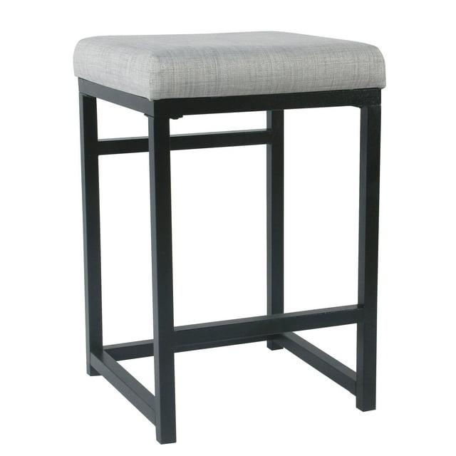 HomePop 24" Open Back Metal Counter Height Barstool Light Gray: Upholstered Square Seat, No Assembly Required