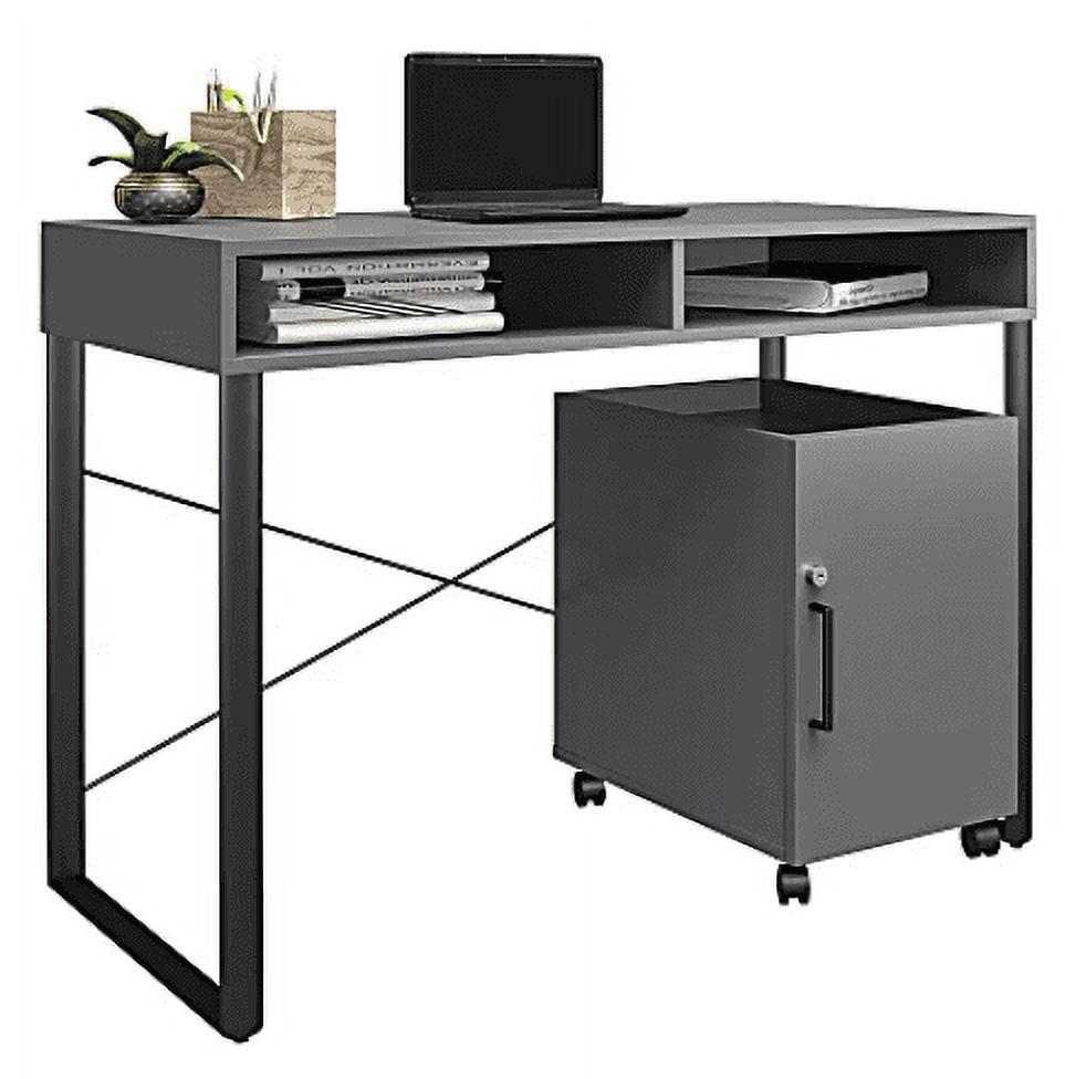 Bexler 42" Black and Gray Desk with Mobile Cart