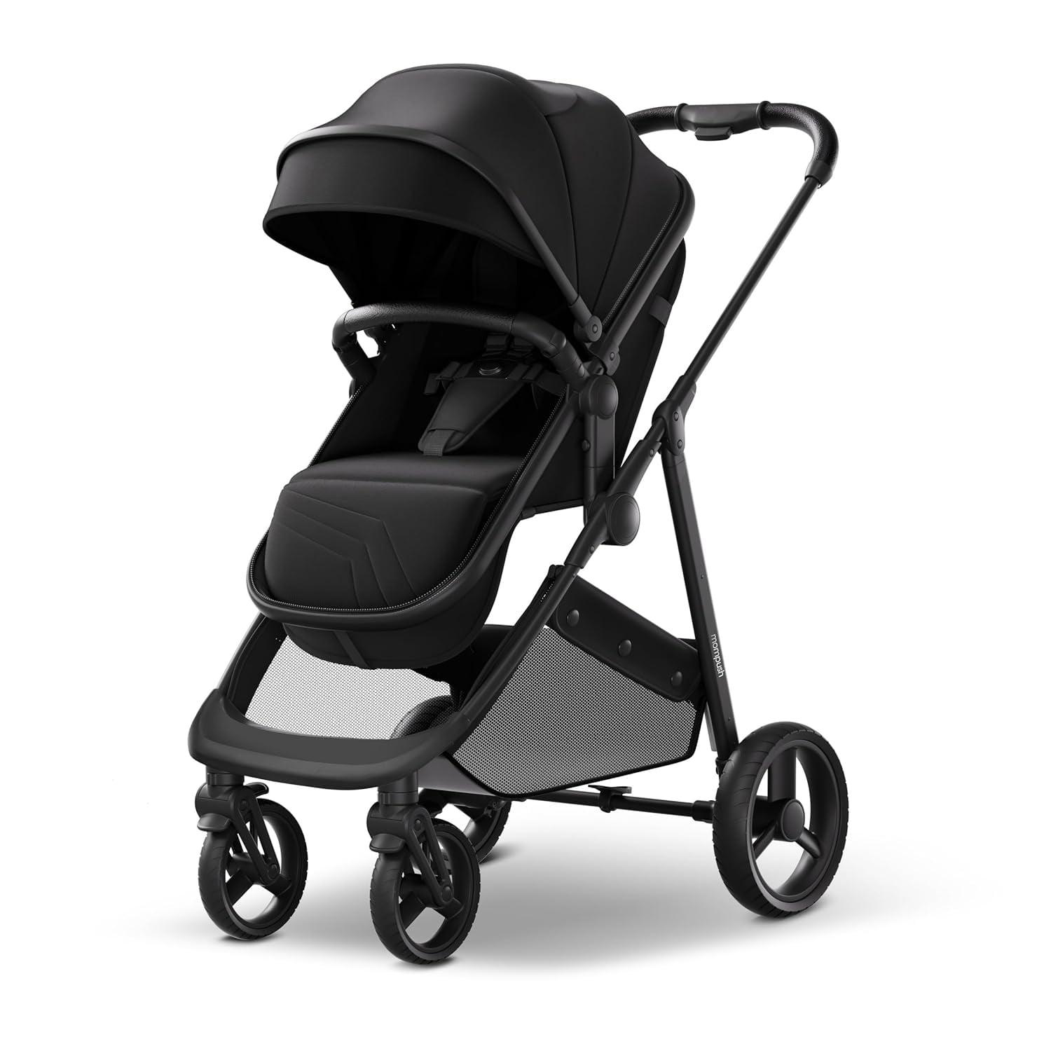 Mompush Wiz 2-in-1 Foldable Stroller with Bassinet Mode - Black