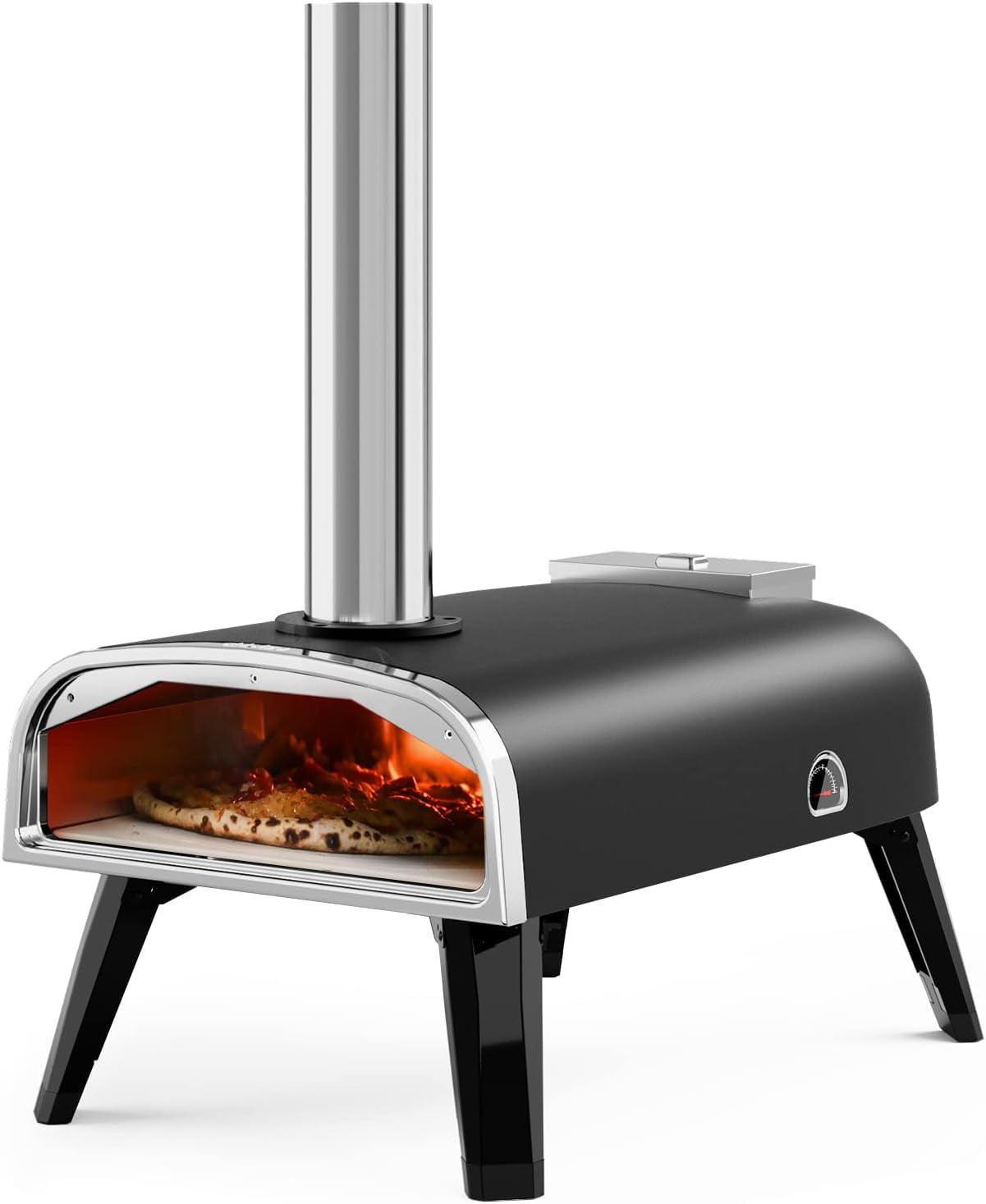 Open Box aidpiza Pizza Oven Outdoor 12" Wood Fired Pizza Ovens SP120 - BLACK