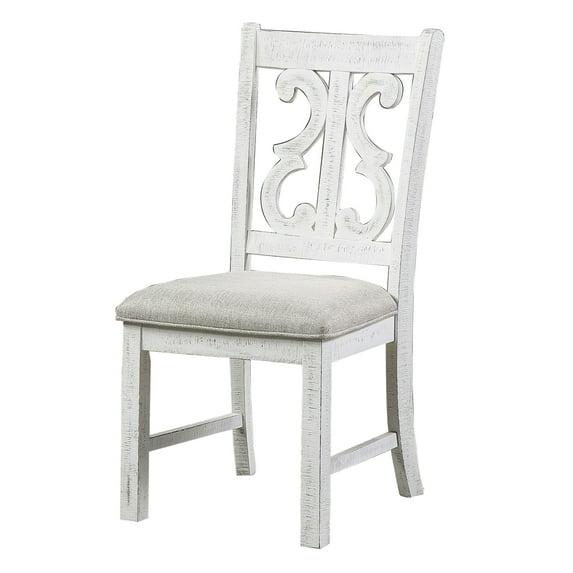 38.75 x 22.5 x 20 in. Open Scroll Back Wooden Side Chair with Padded Seat, White - Set of 2