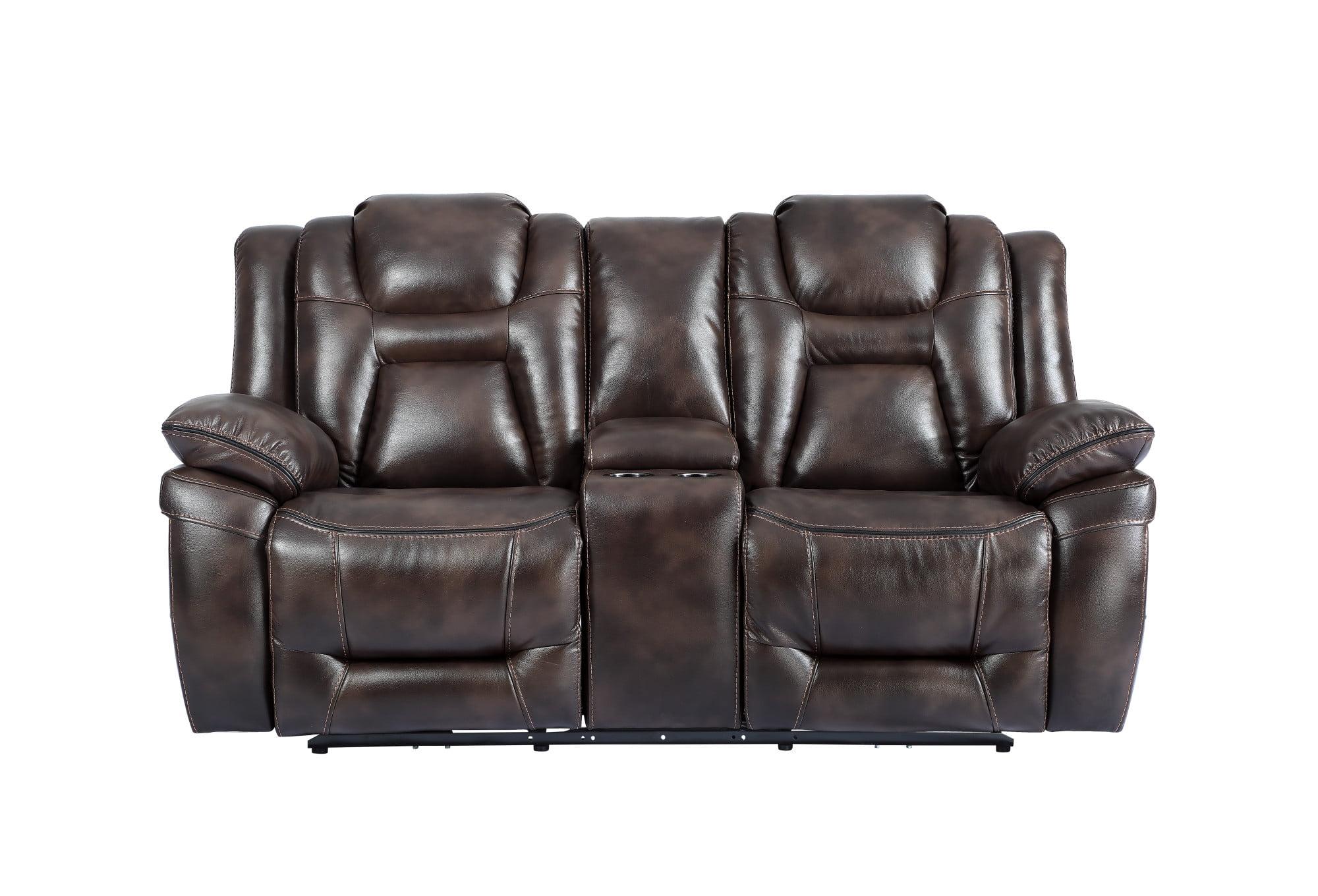 Oportuna Dual Power Console Loveseat Brown - Steve Silver Co.