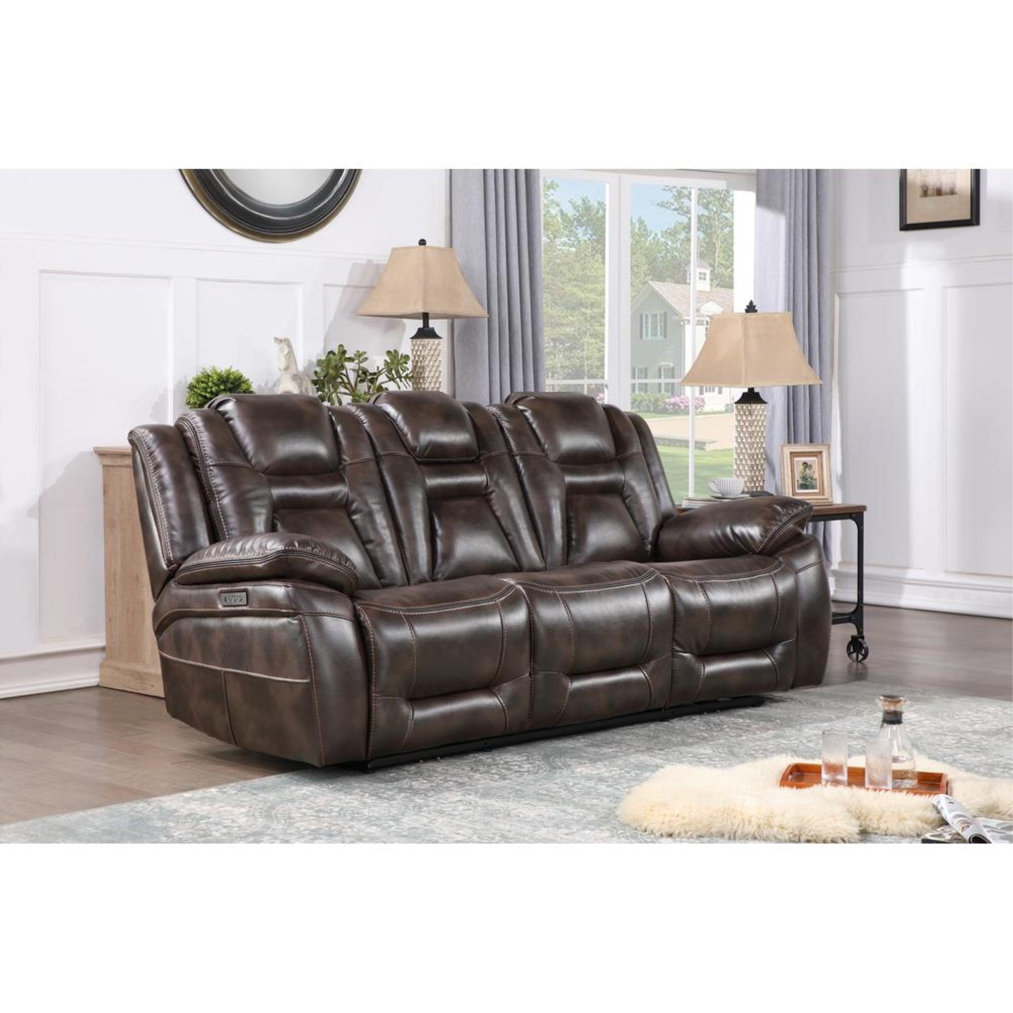 Oportuna Dual Power Sofa with Drop Down Table Brown - Steve Silver Co.