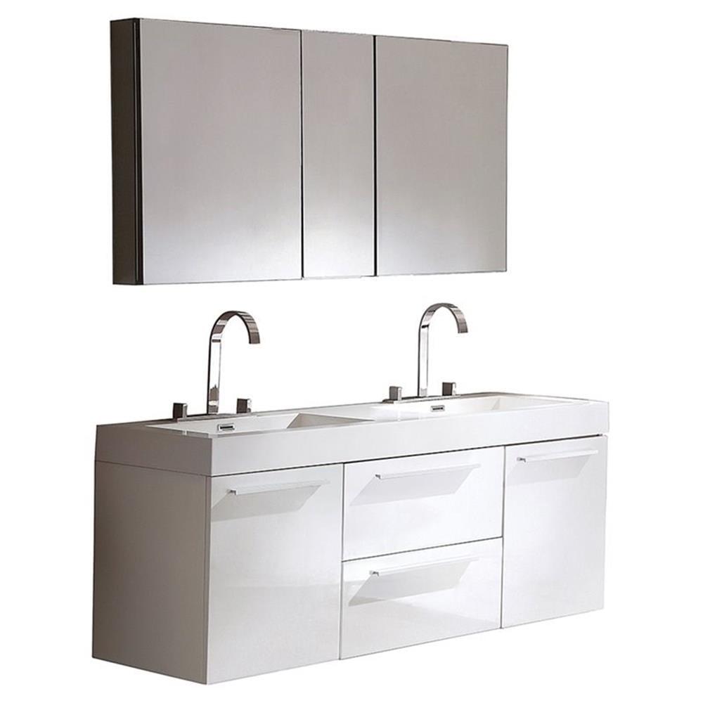 Opulento 54"White Dbl Sink Bathroom Vanity & Medicine Cabinet