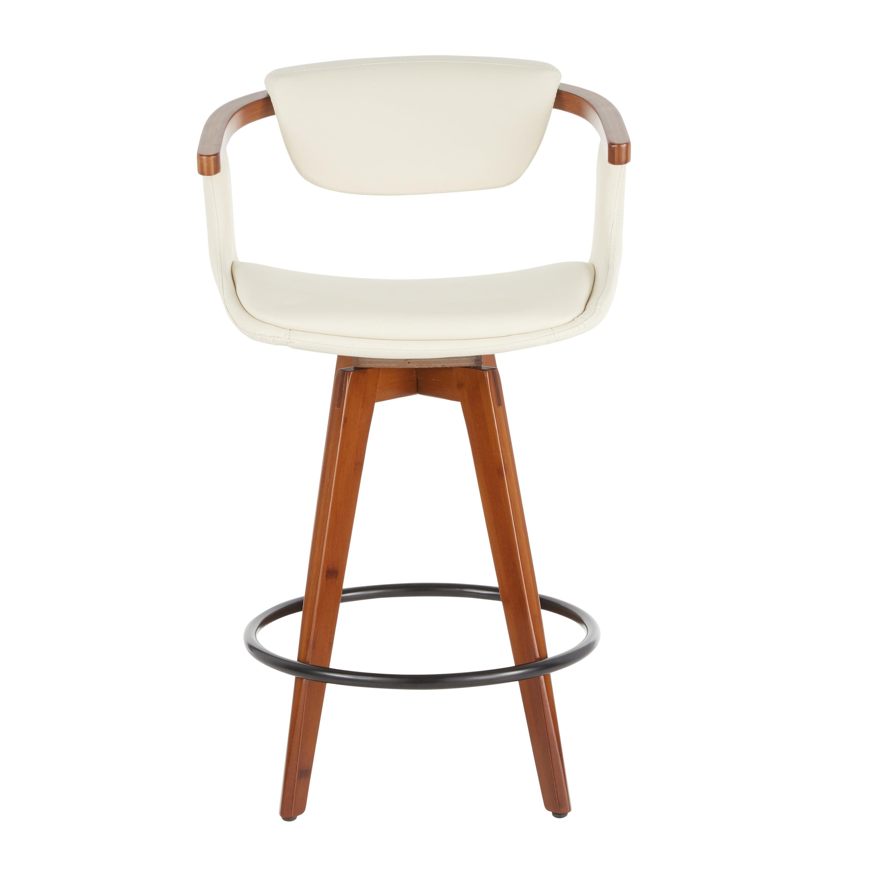 Oracle Mid-Century Modern Counter Height Barstool Cream - LumiSource: Swivel, Faux Leather, Bamboo Frame