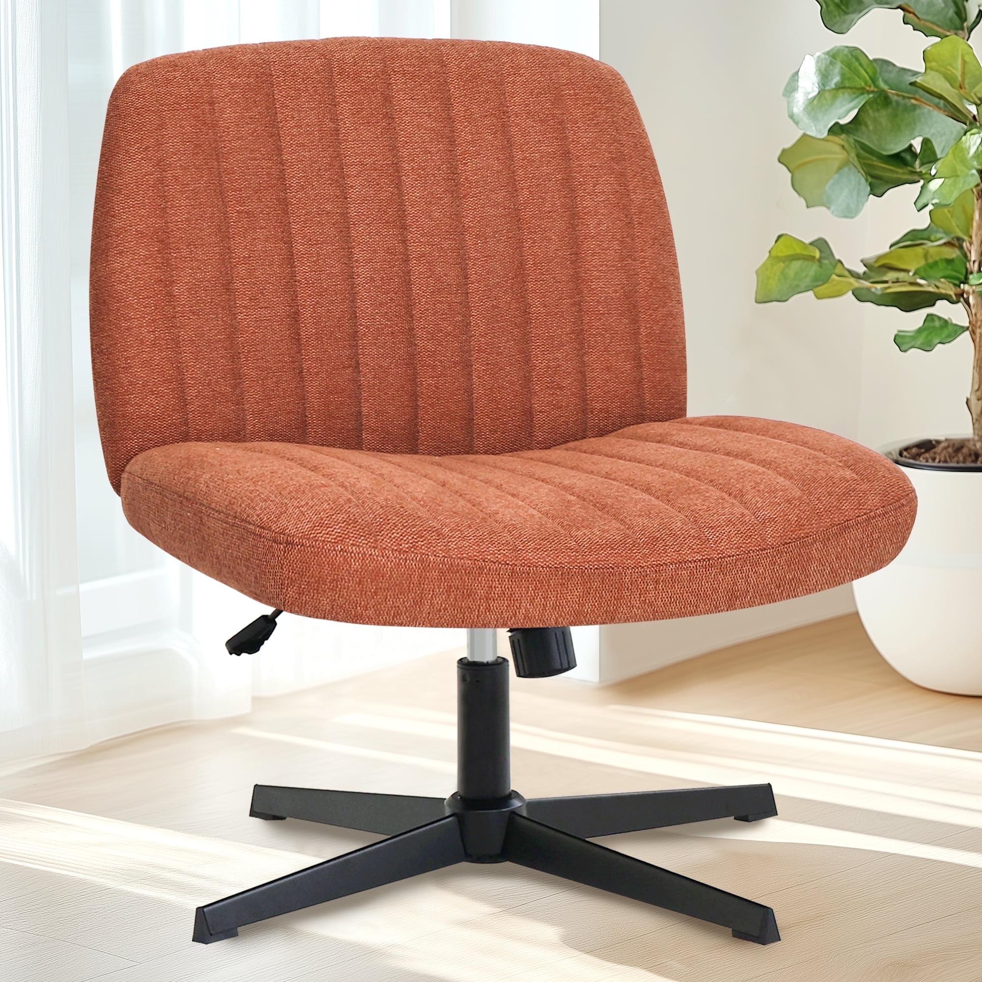 Orange Factory Brown Office Chair, Armless Criss Cross Legged Chair No Wheels, Comfy Home Office Desk Chairs, Adjustable Swivel Padded Fabric Vanity Task Computer Chair