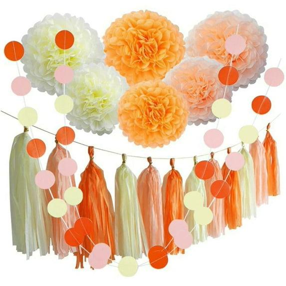 Orange Fall Party Hanging Decorations Thanksgiving Party Ceiling Hangings Wedding Decorations Tissue Paper Pom-Poms Tassel Garlands Baby Shower Birthday Party Decorations SF1