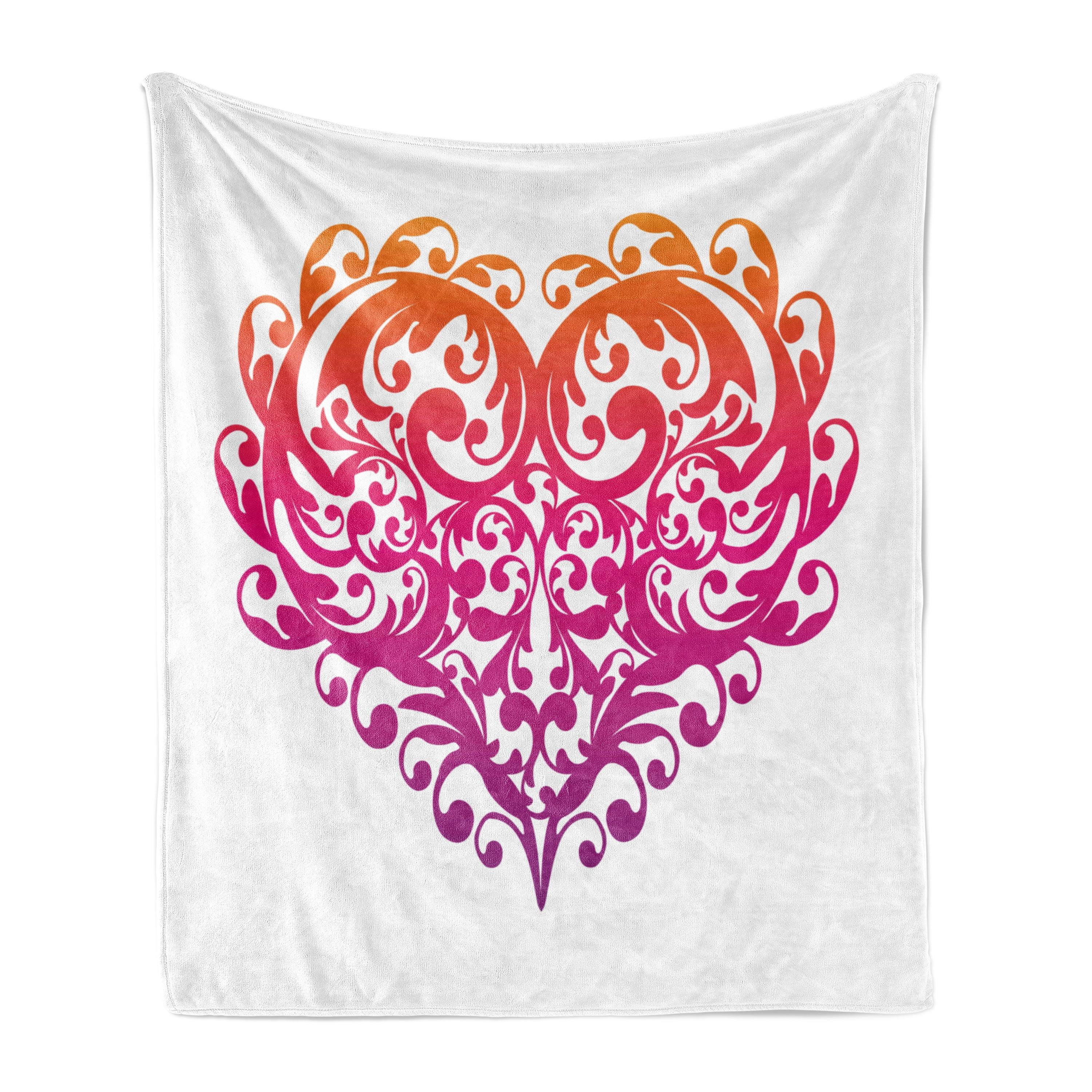 Ambesonne Orange and Pink Fleece Throw Blanket Scroll Heart Magenta Orange