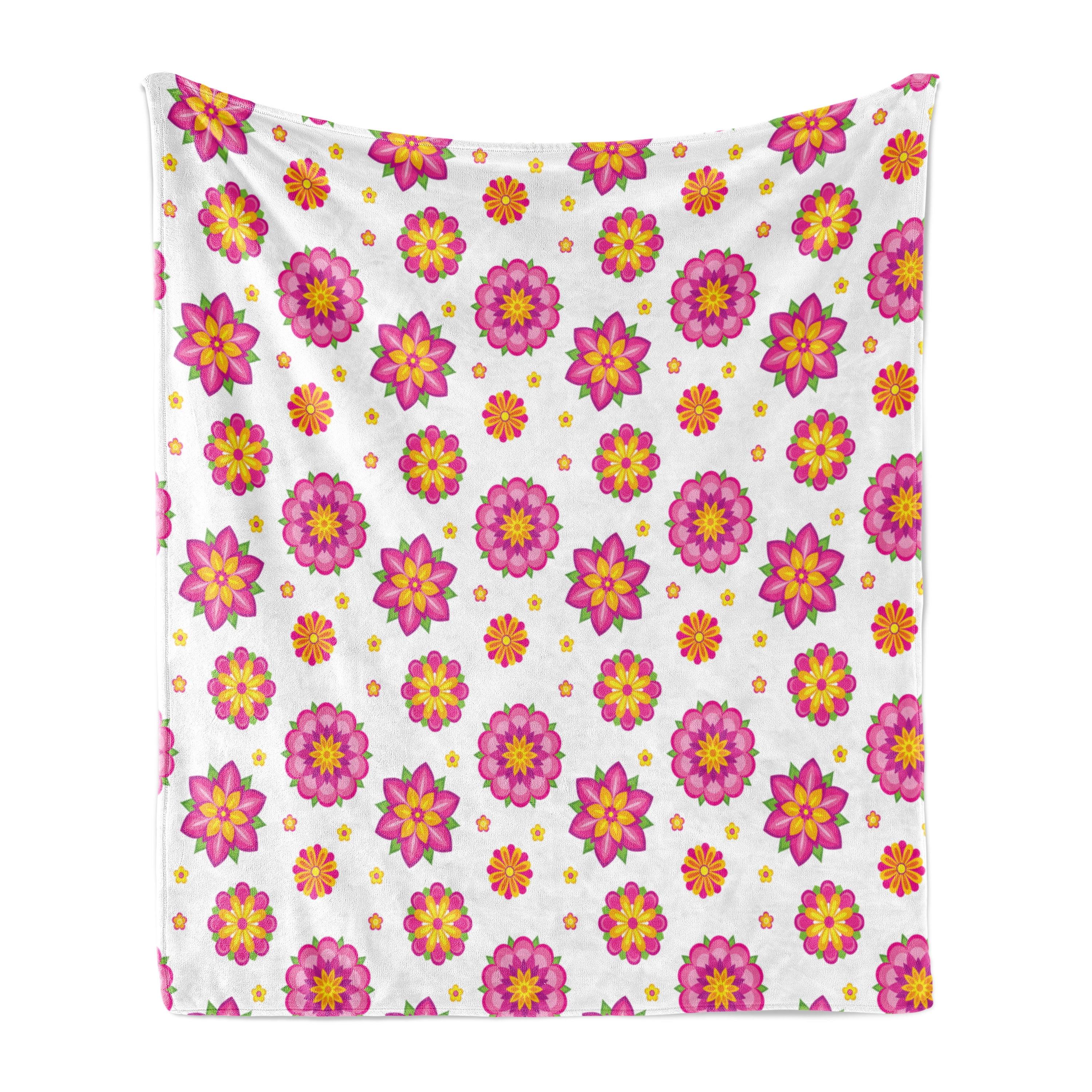 Ambesonne Orange and Pink Fleece Throw Blanket Flower Blooms Pale Pink Orange Yellow