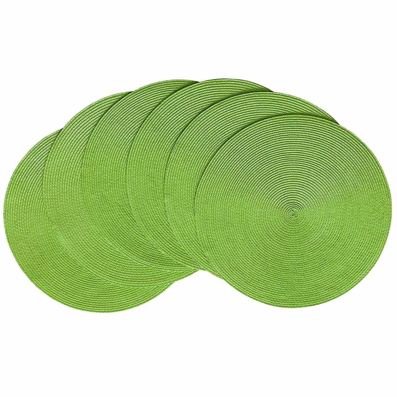 Placemats Set of 6, Lime Green Placemats Set of 6, Round Woven Placemats for Indoor and Outdoor, Washable Woven Placemats for St Patricks Day Placemats, 15 Inch