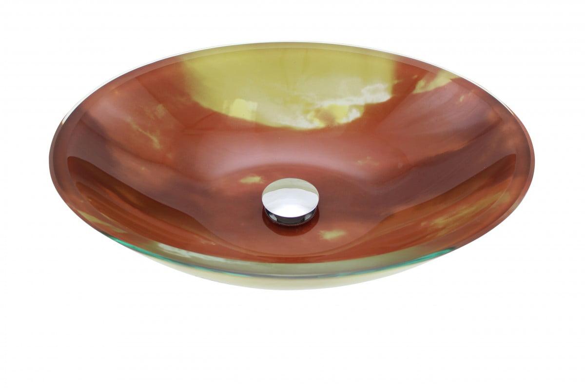 Sunset Oval Tempered Glass Vessel Sink with Drain