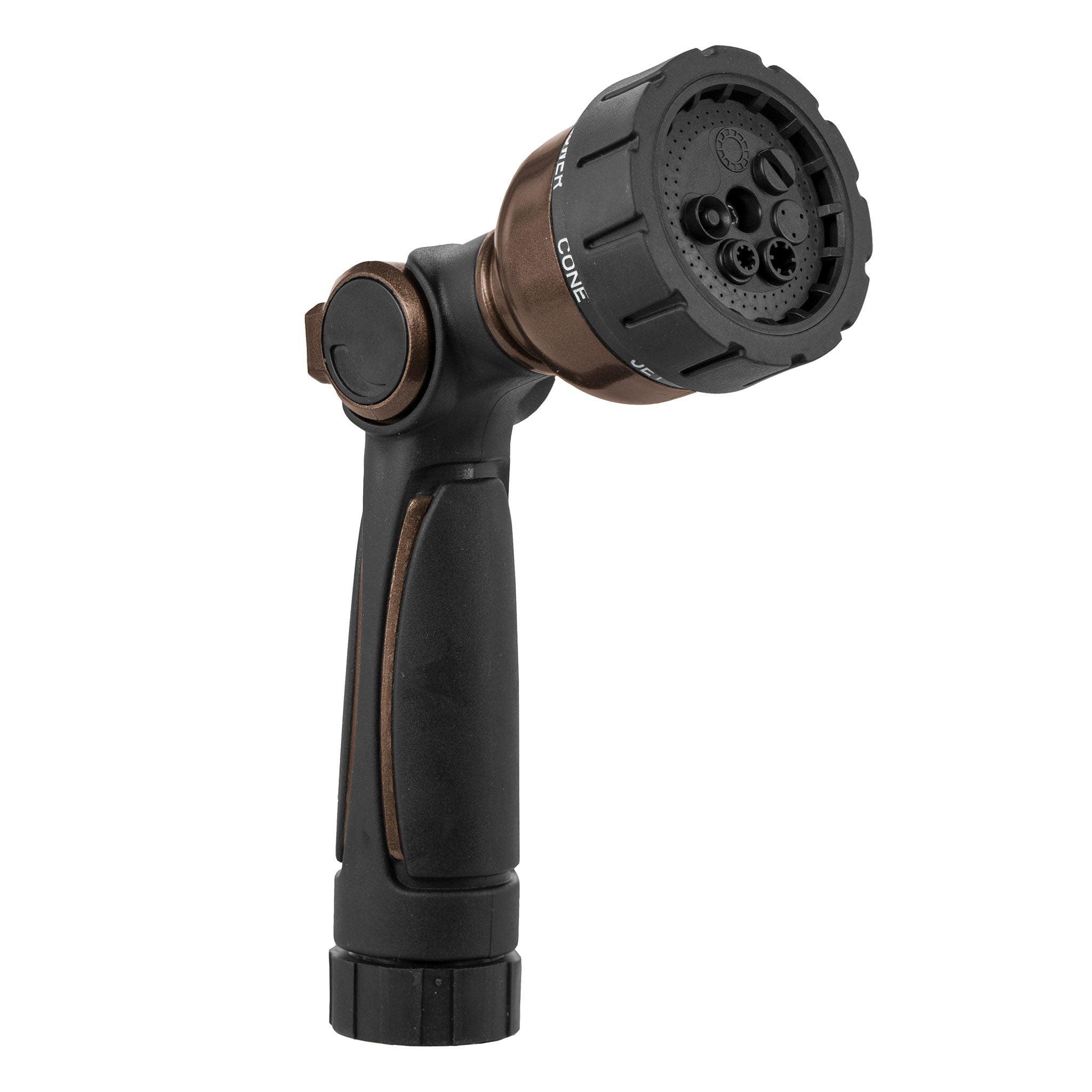 Orbit 7-Pattern Black and Bronze Thumb Control Water Nozzle