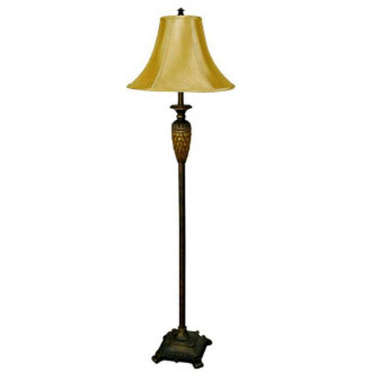 Transitional Honey Goldtone 63'' Floor Lamp with Linen Shade