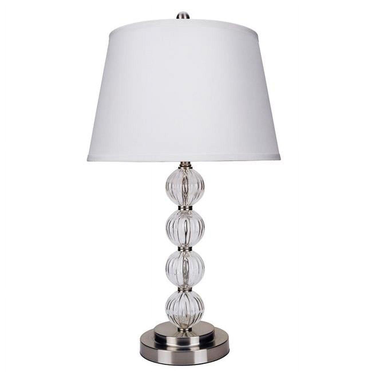 Satin Nickel Modern Bedside Lamp with Linen Bell Shade