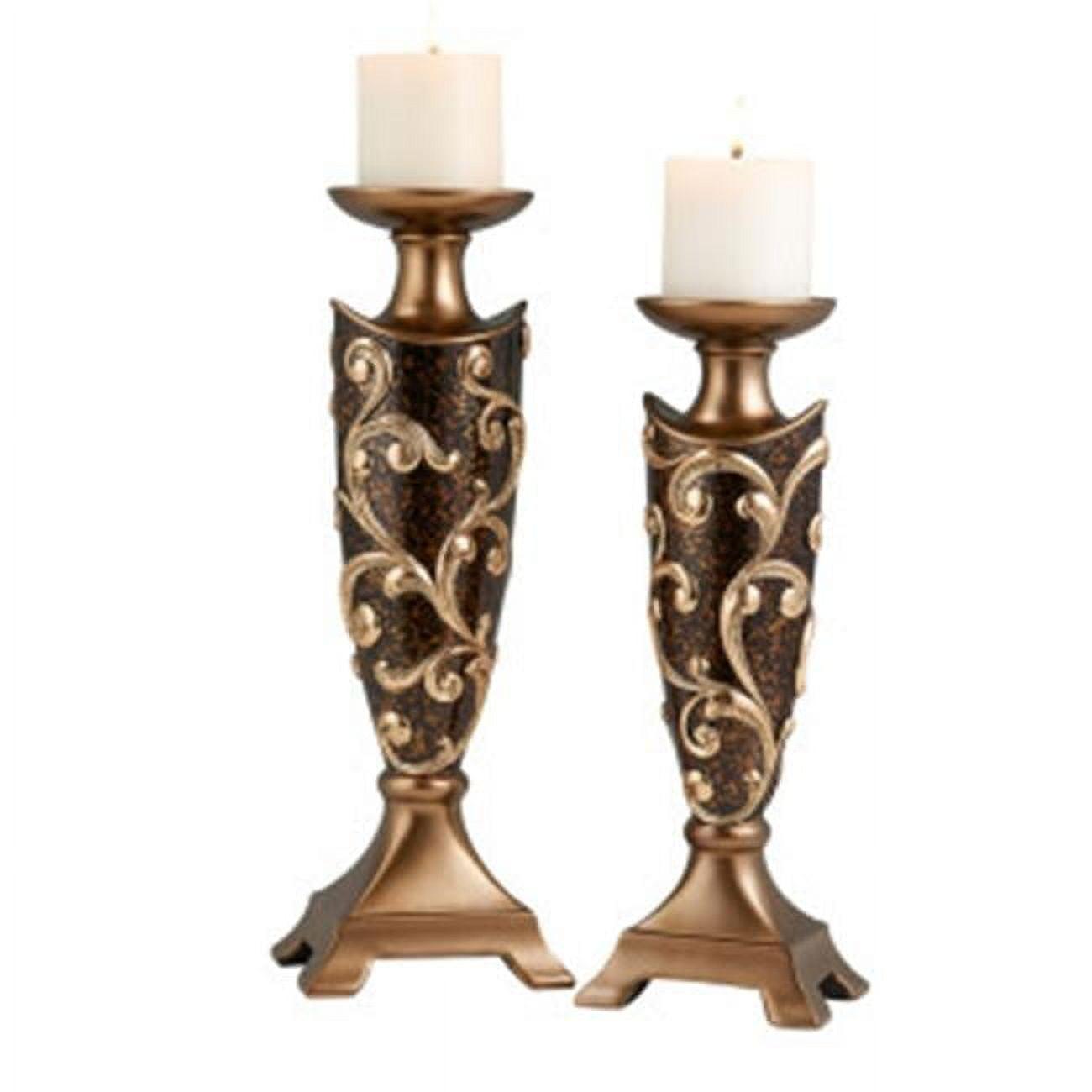 Odysseus Baroque Floral Filigree Candleholder Set in Brown and Gold