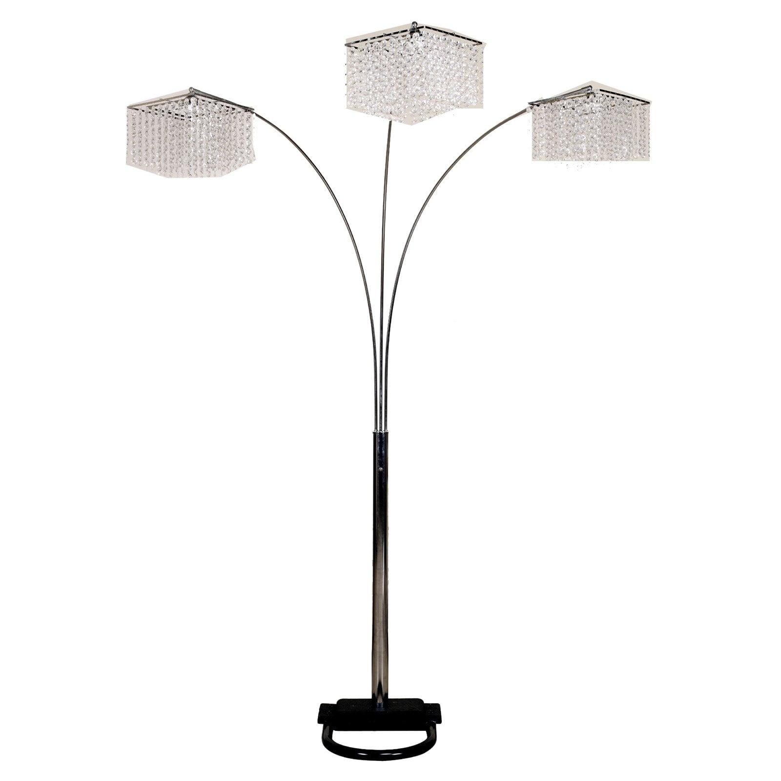 84" Chrome and Crystal 3-Light Arc Floor Lamp