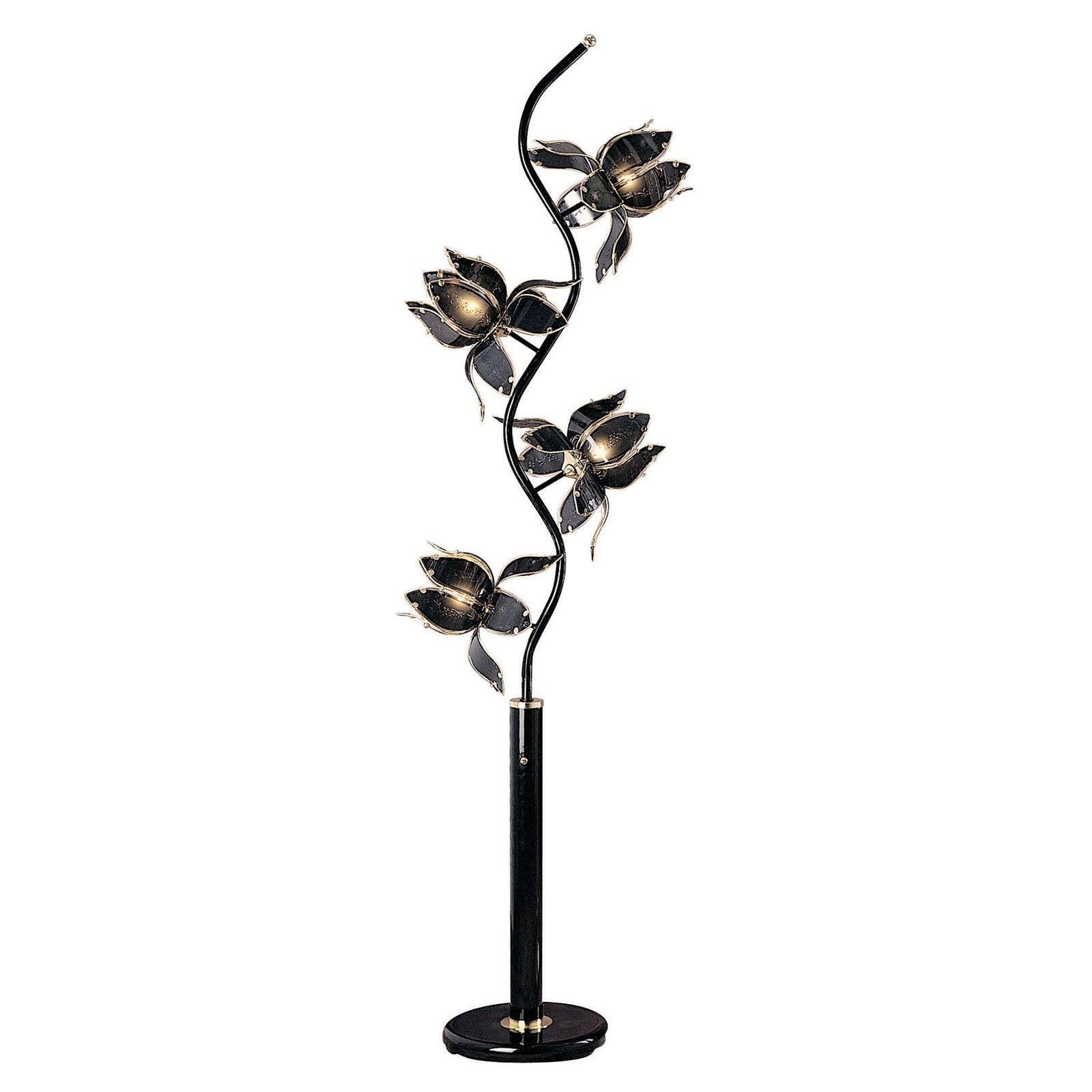 73-Inch Black and Gold Flower Floor Lamp with Metal Shade