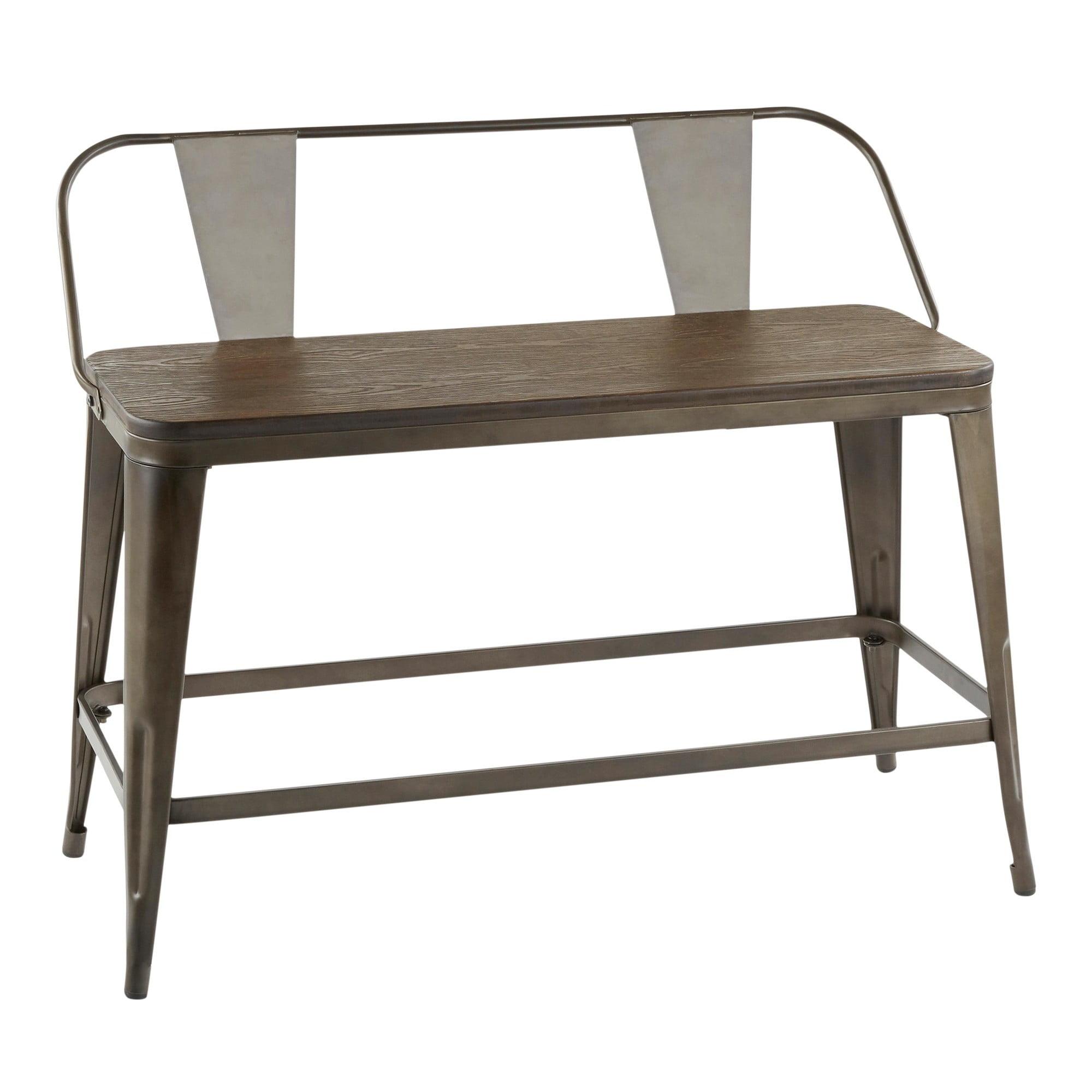 Gray Wood and Steel Rustic Counter Bench