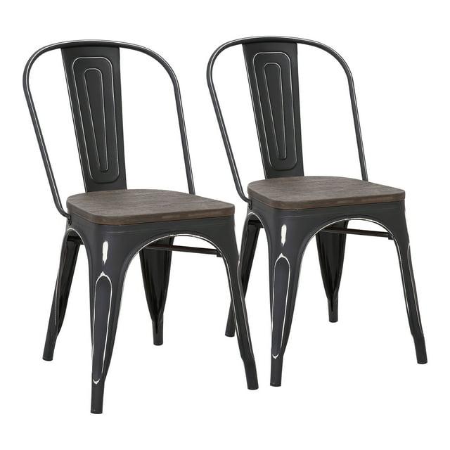 Oregon Industrial-Farmhouse Stackable Dining Chair in Vintage Black Metal and Espresso Wood-Pressed Grain Bamboo by LumiSource - Set of 2