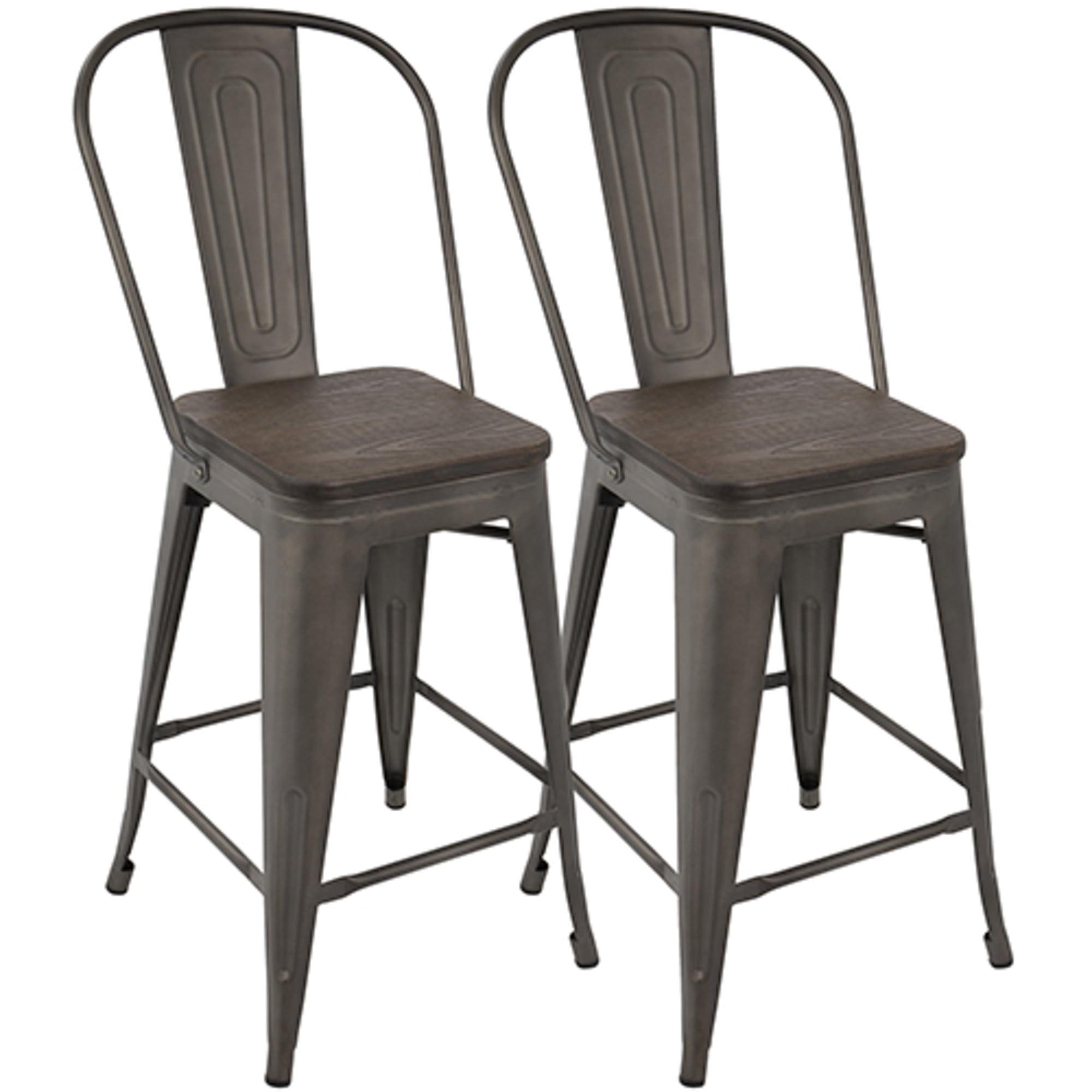 Set of 2 24" Oregon Industrial High Back Counter Height Barstools - LumiSource