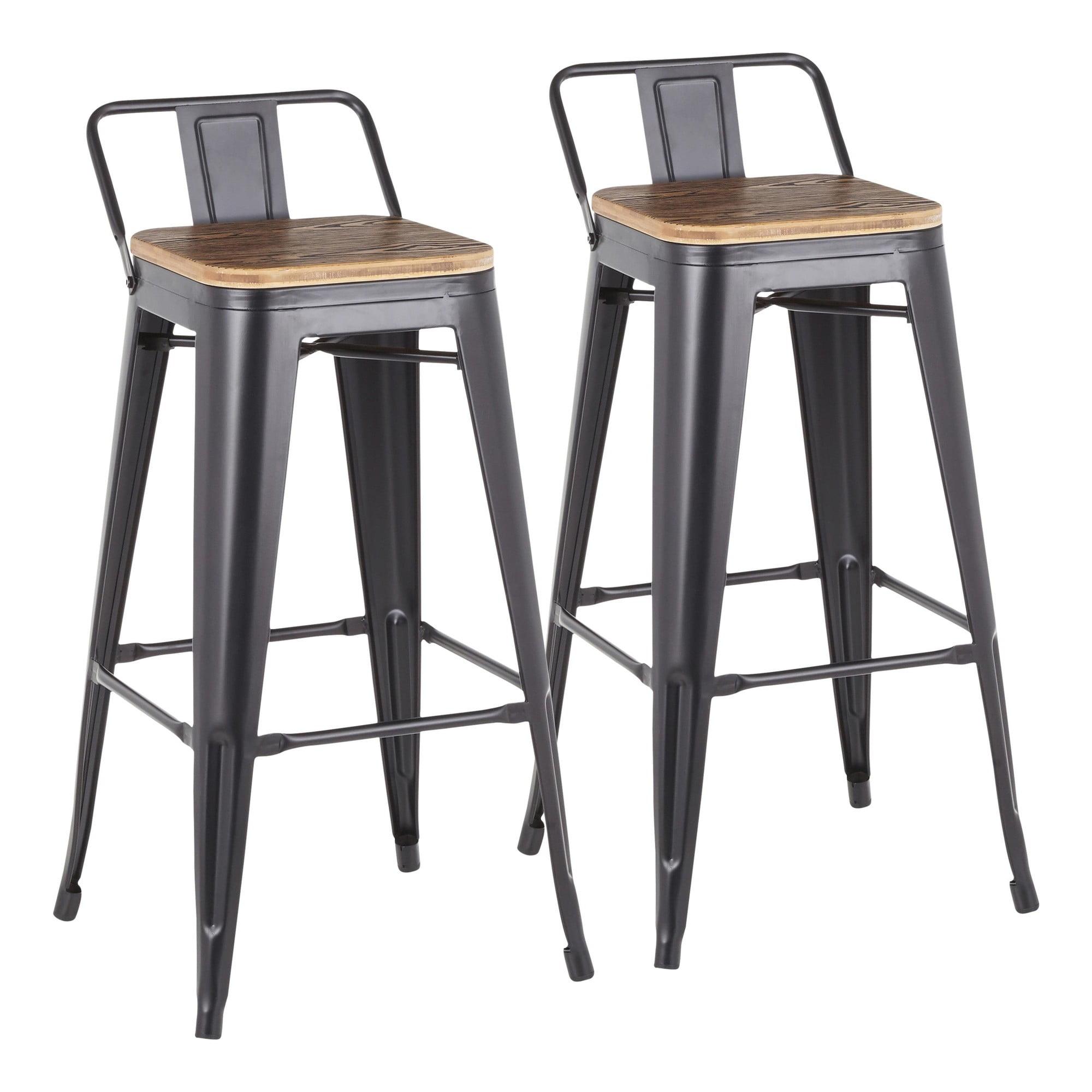 Rustic Industrial Black Metal and Bamboo Swivel Counter Stool, Set of 2