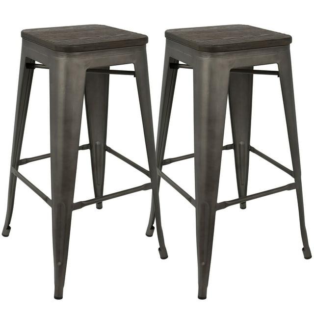 BS-TW-OR DK-AN2 30.25 x 17.75 x 17.75 in. Oregon Bar Stool, Bamboo Top & Espresso Antique Steel Base - Set of 2