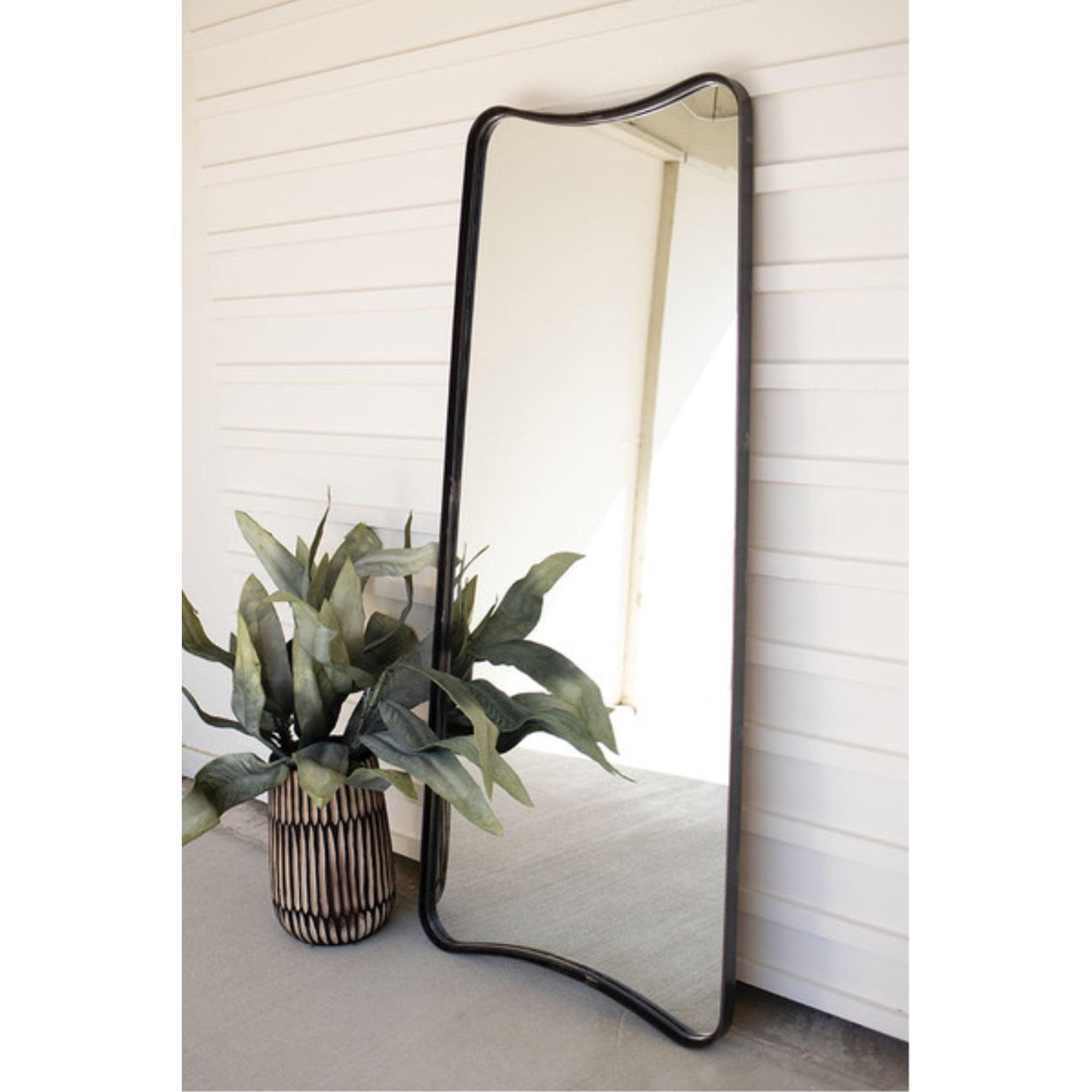 Distressed Gunmetal Full-Length Organic Leaning Mirror