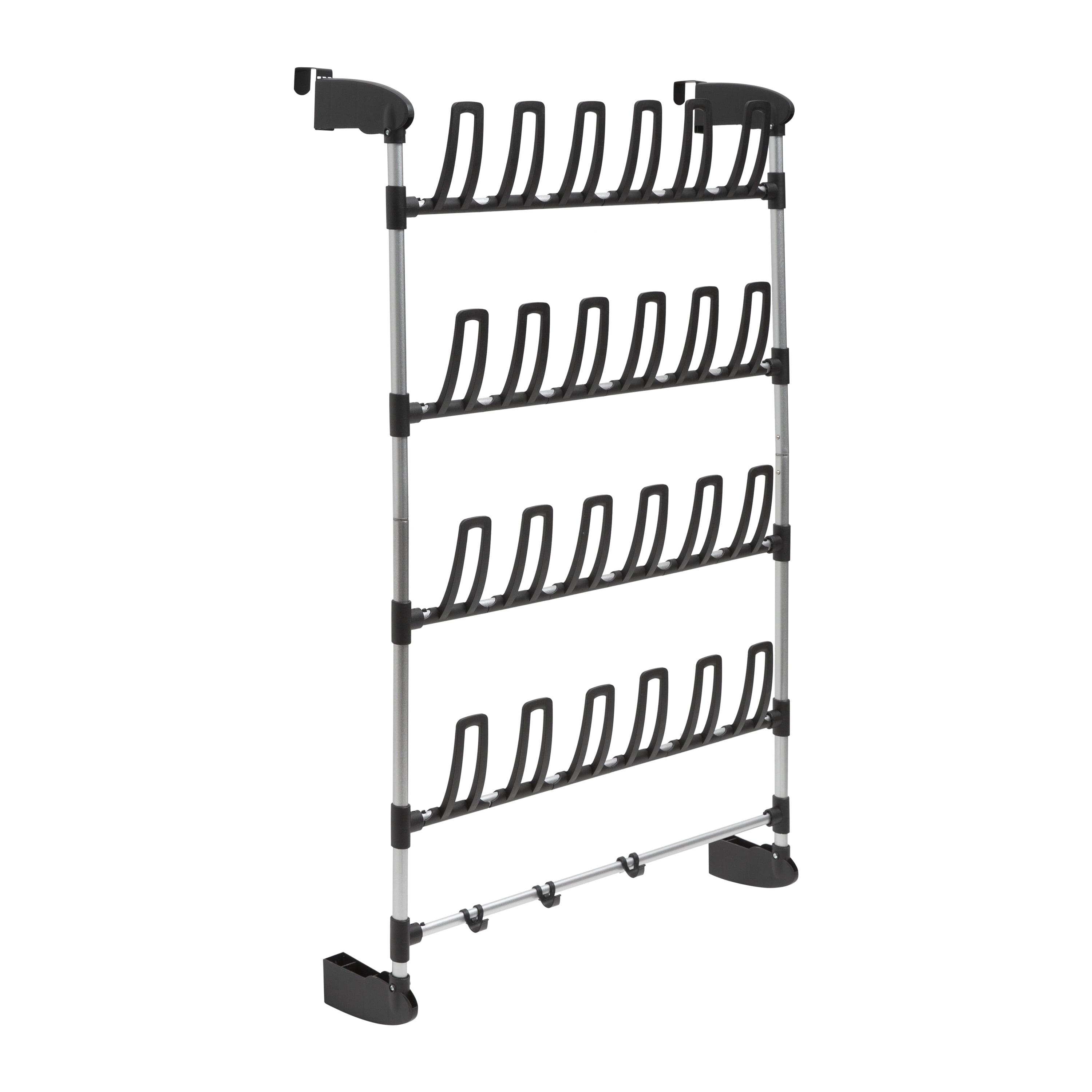 Organize It All Overdoor 12 Pair Shoe Rack with 4 Accessory Hooks: Metal Frame Shoe & Hat Organizer, Door Storage Solution