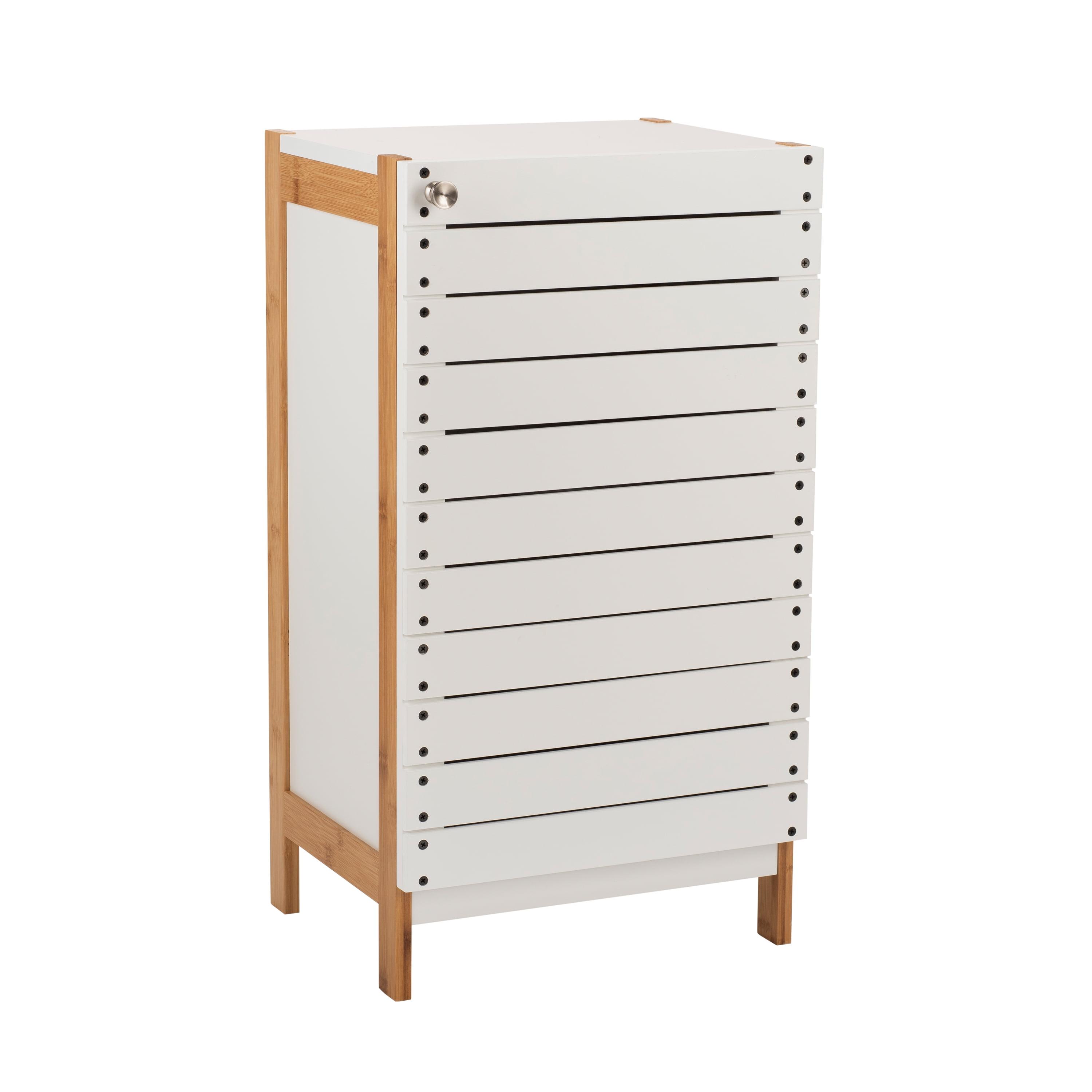Modern Bamboo and White Floor Cabinet with Slatted Accent