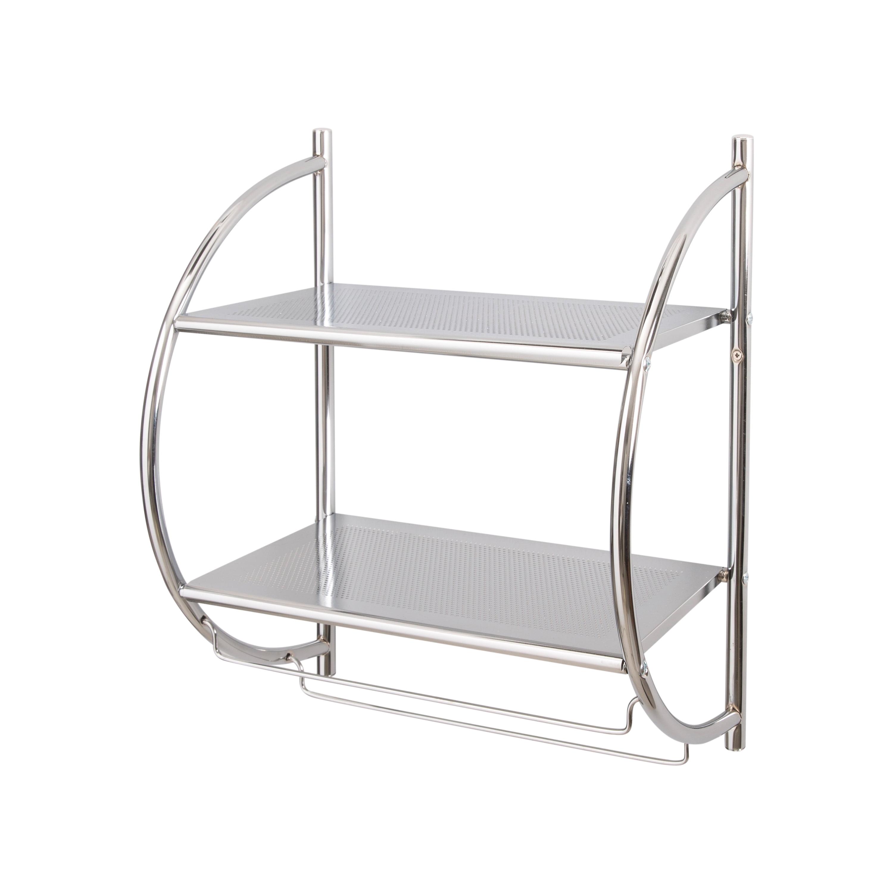 Chrome 2-Tier Wall Mounted Bathroom Shelf with Towel Bars