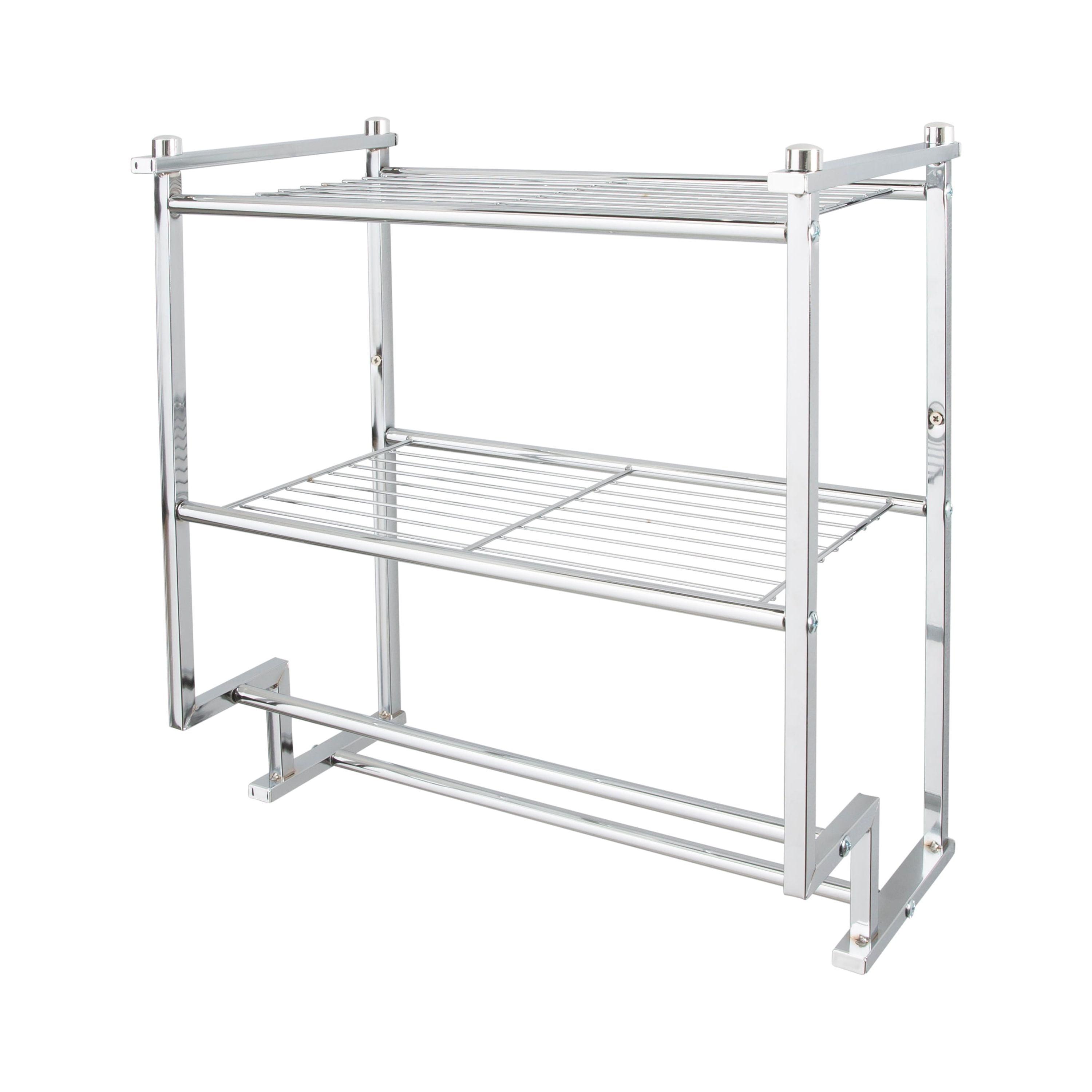 Chrome 2-Tier Wall Mounted Bathroom Shelf with Towel Bar