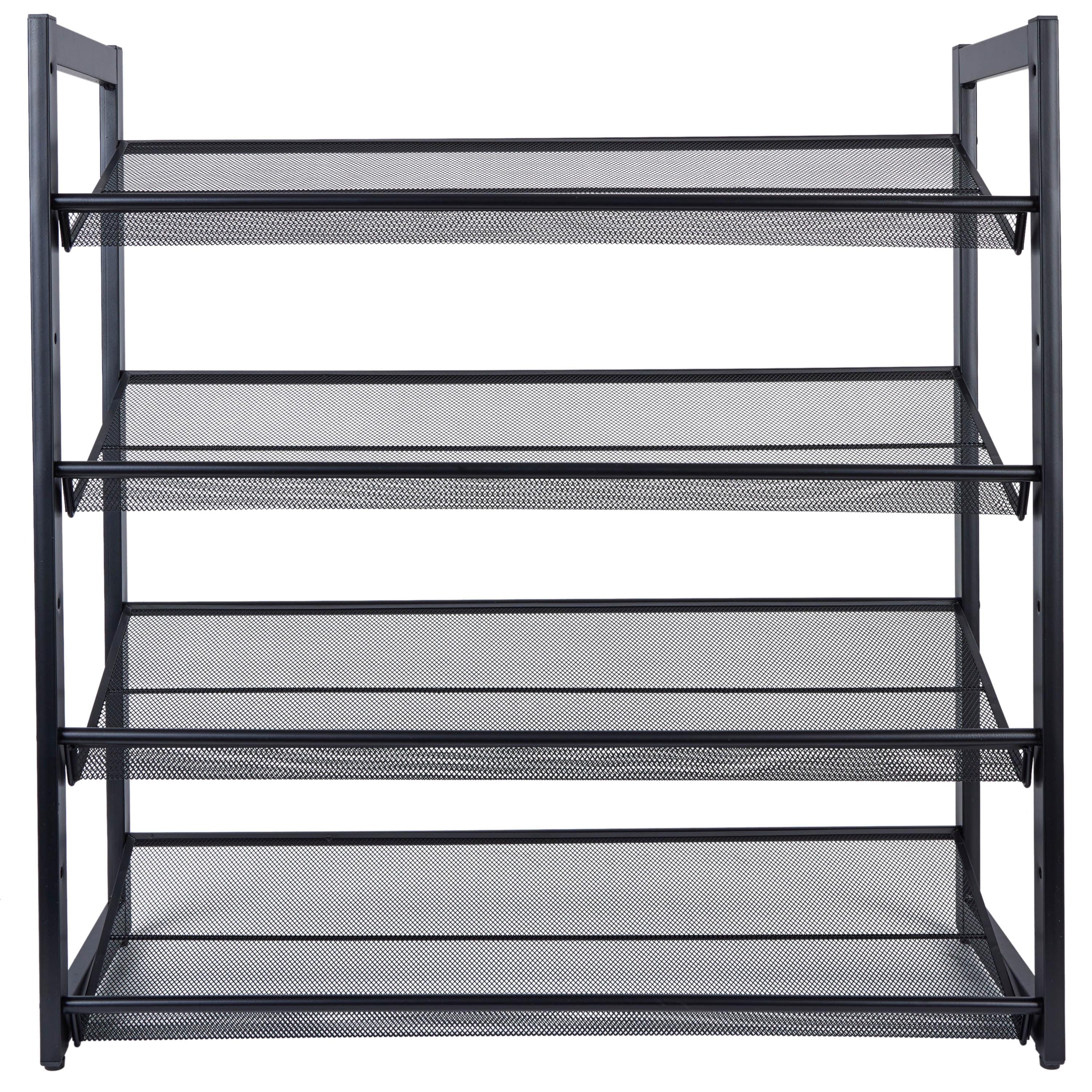 Black Metal 4-Tier Stackable Mesh Shoe Rack